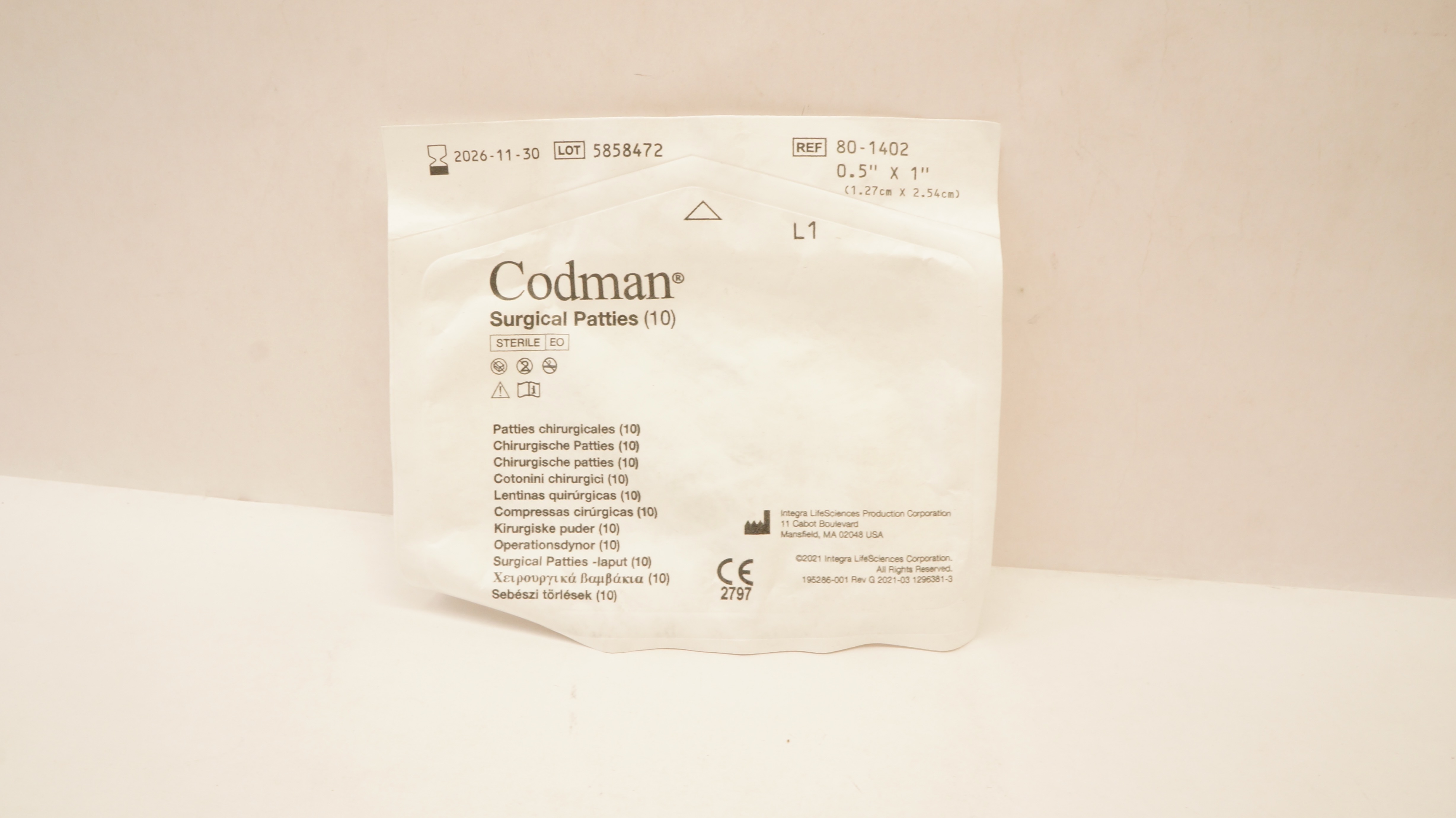 Codman 80-1402 Surgical Patties 0.5inch x 1inch - Pack of 10