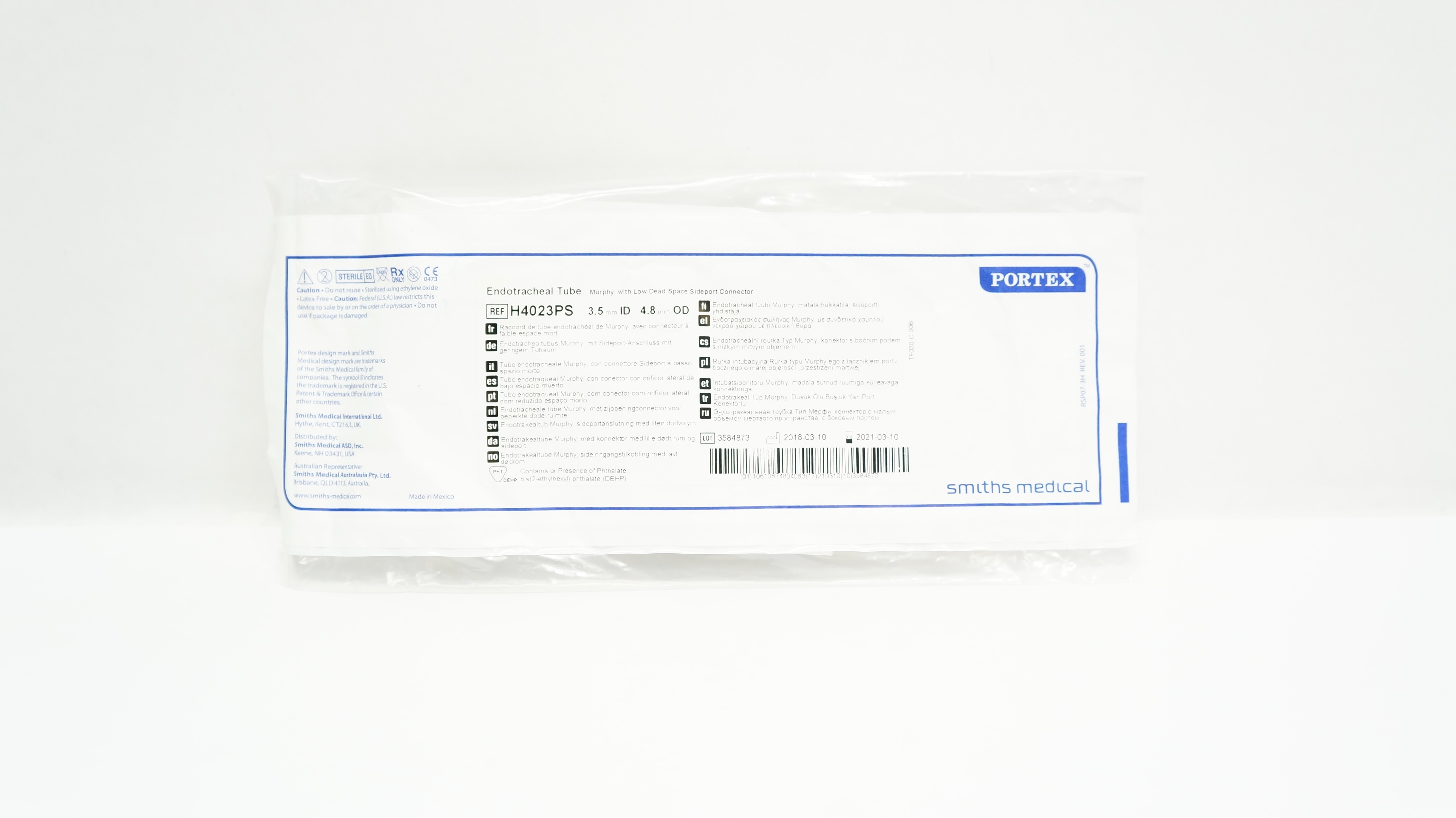 Smiths Medical H4023PS Portex Endotracheal Tube 3.5mm ID x 4.8mm OD (x)