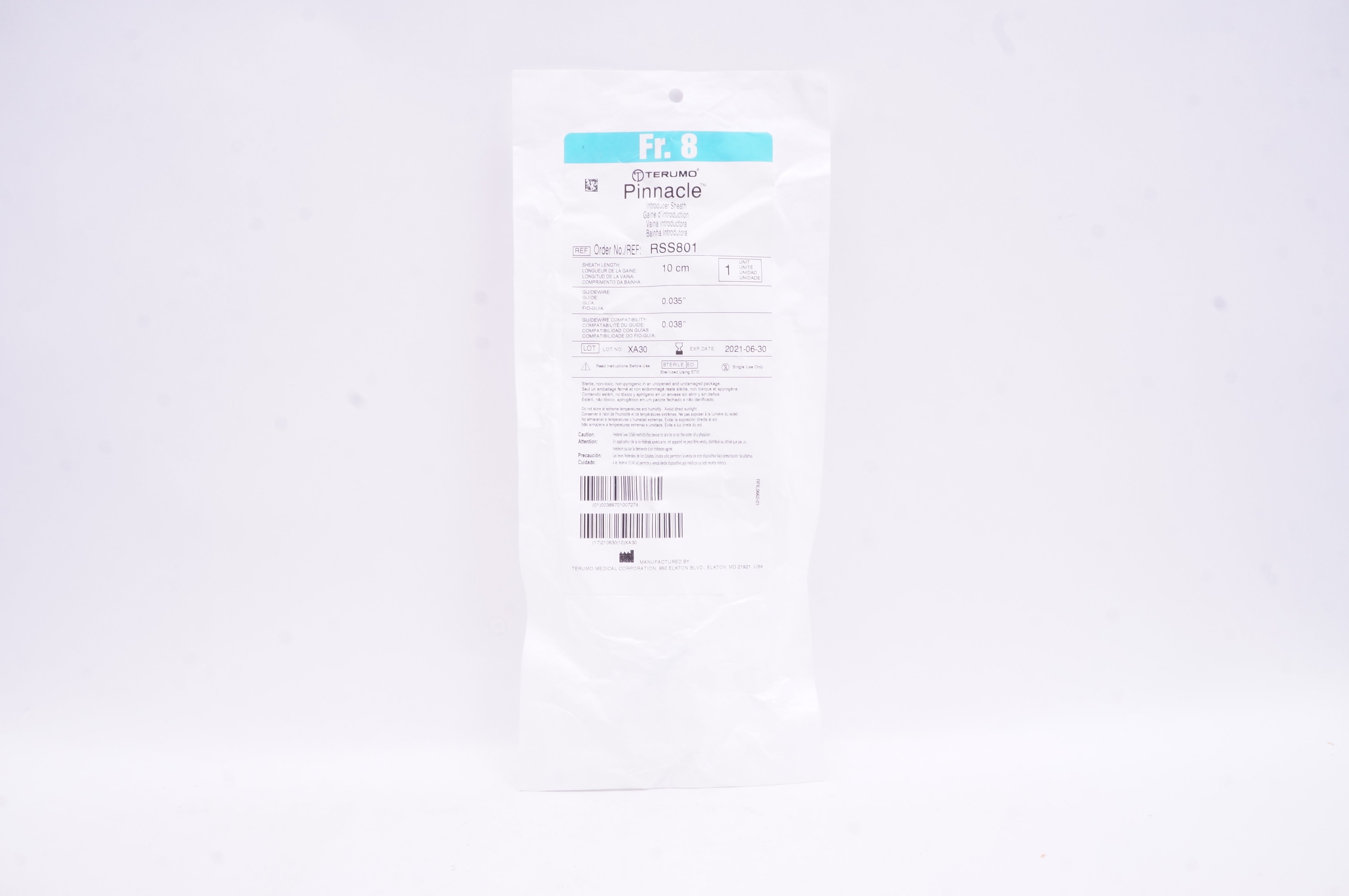 Terumo RSS801 Pinnacle Introducer Sheath 8Fr x 10cm x 0.035inch x 0.038inch (x)