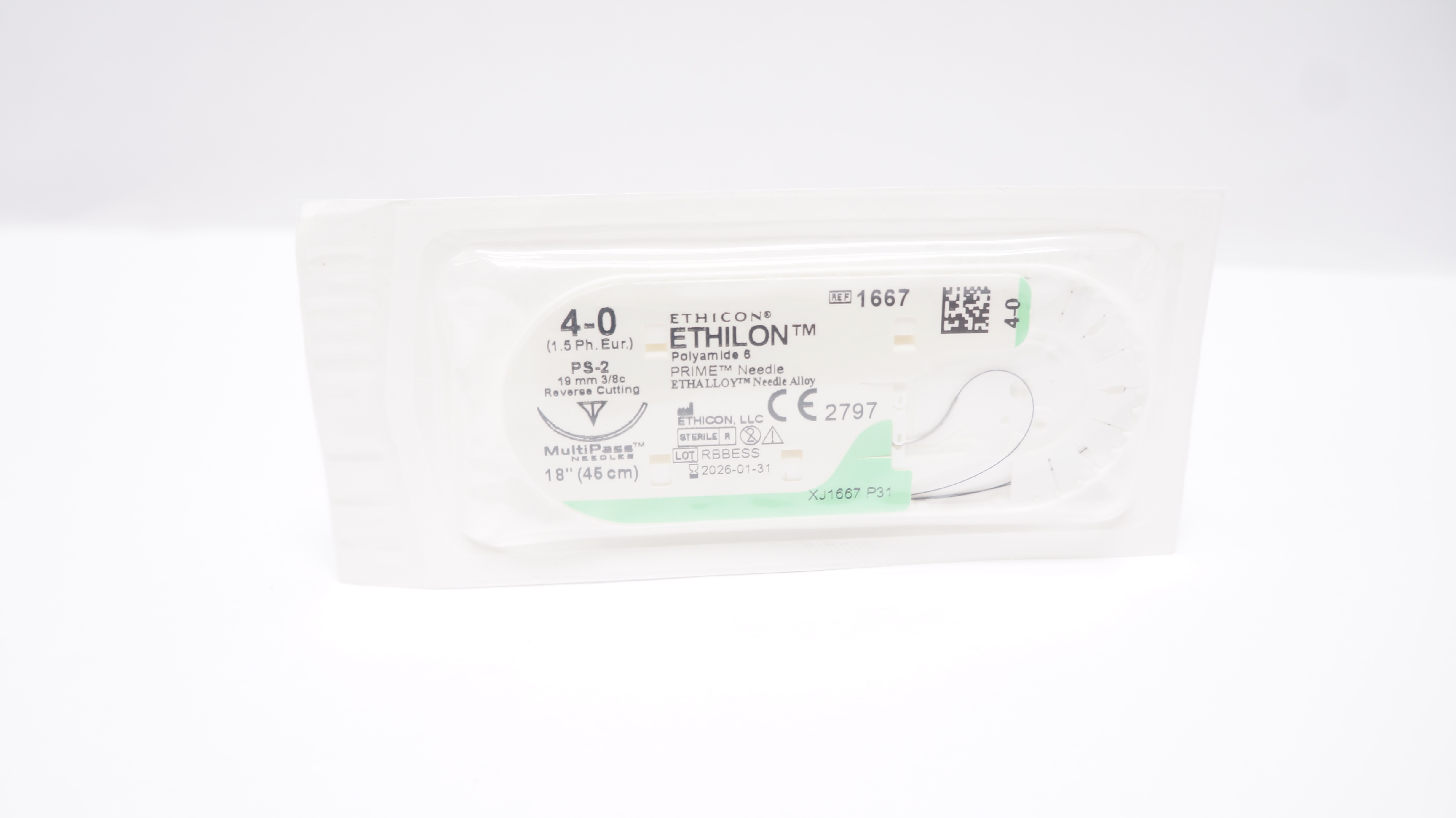 Ethicon 1667 4-0 Ethilon PS-2 19mm 3/8c Reverse Cutting 18inch