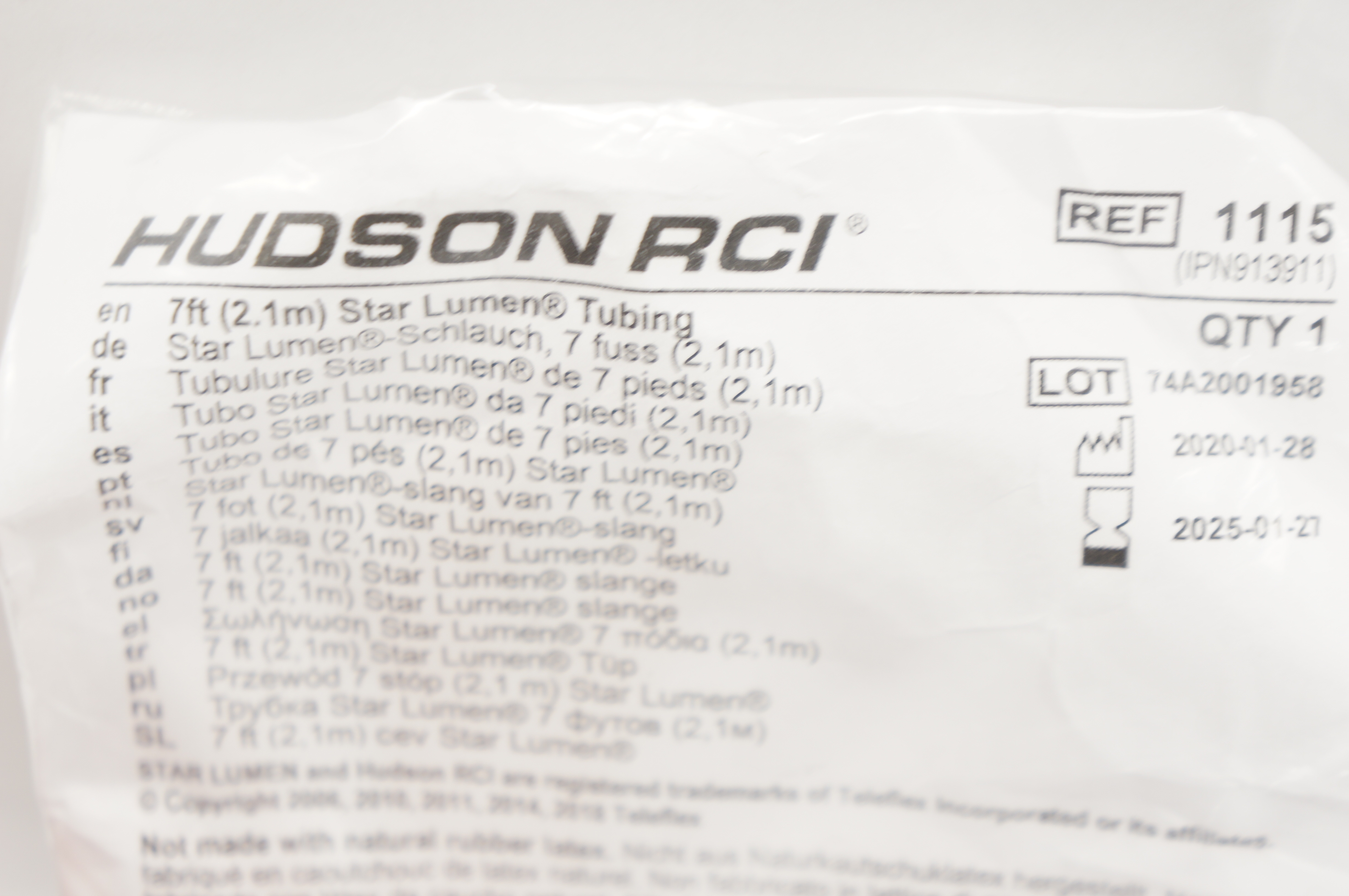 Teleflex 1115 Hudson RCI Star Lumen Tubing 7ft.