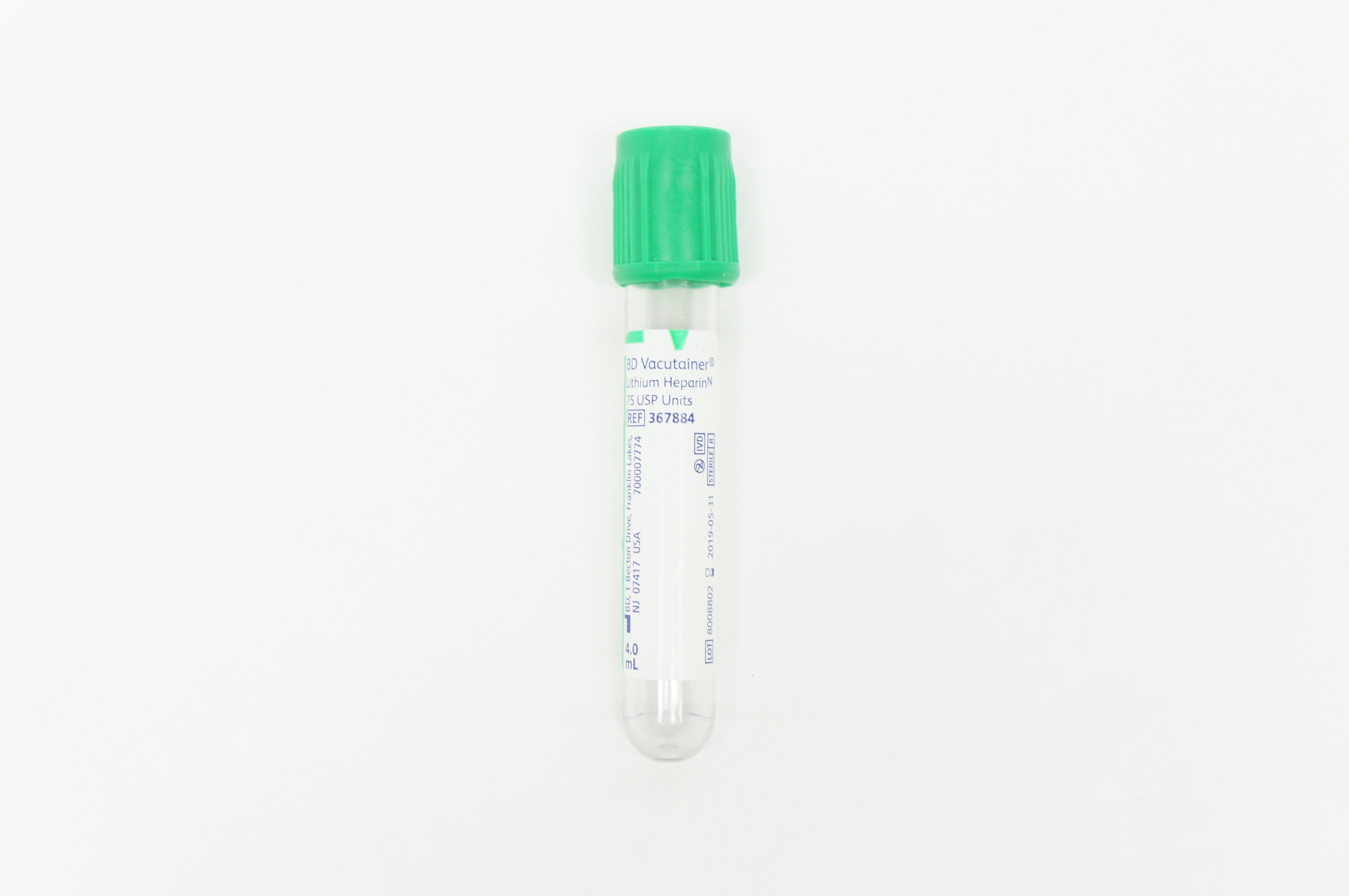 BD 367884 Vacutainer Lithium Heparin 75 USP Units 4.0 mL (x)