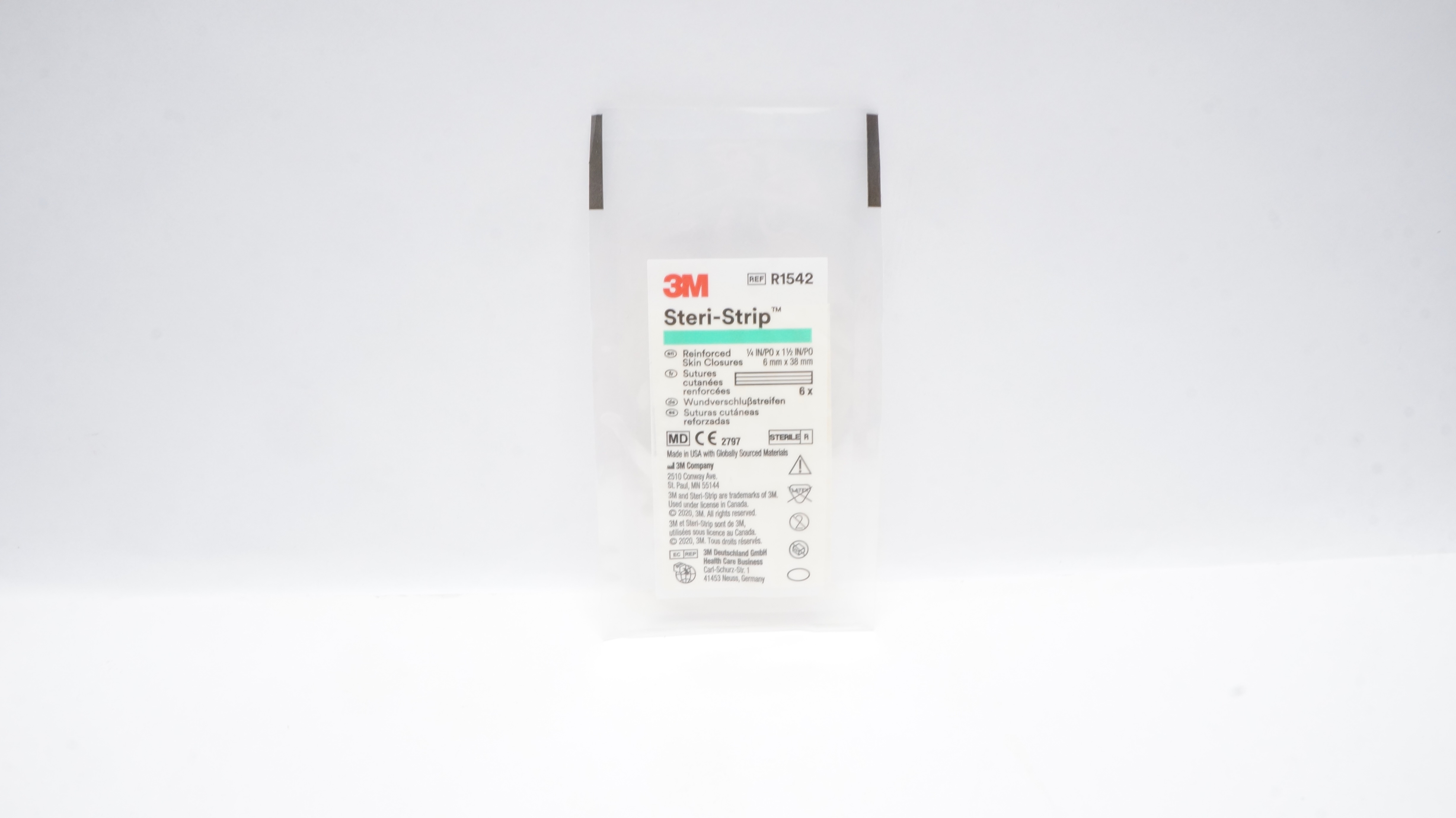 3M R1542 Steri-Strip Reinforced Skin Closures 1/4inch x 1 1/2inch - Pack of 6