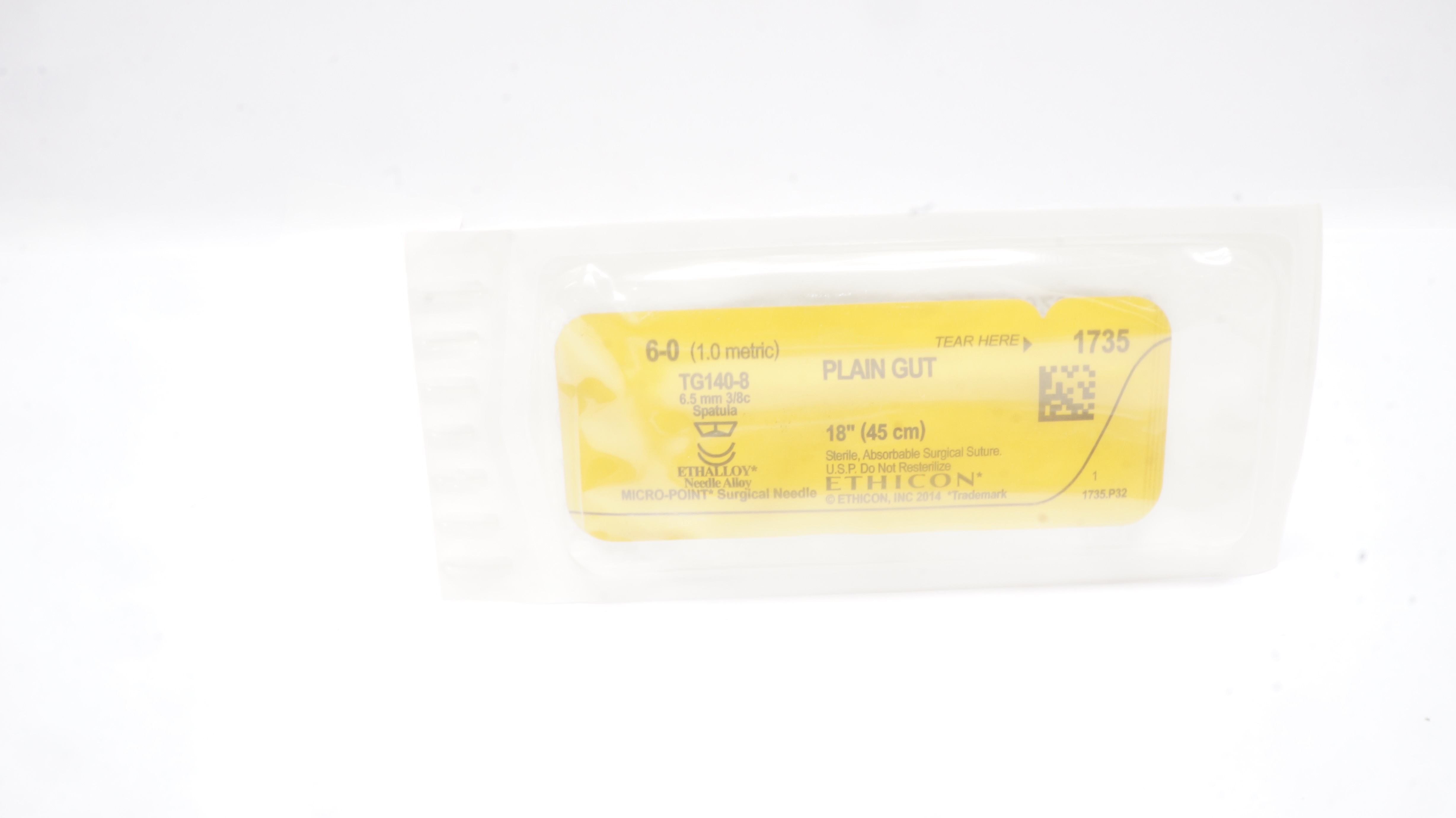 Ethicon 1735 6-0 Plain Gut, TG140-8,  3/8 x 6.5mm Spatula, 18inch (x)