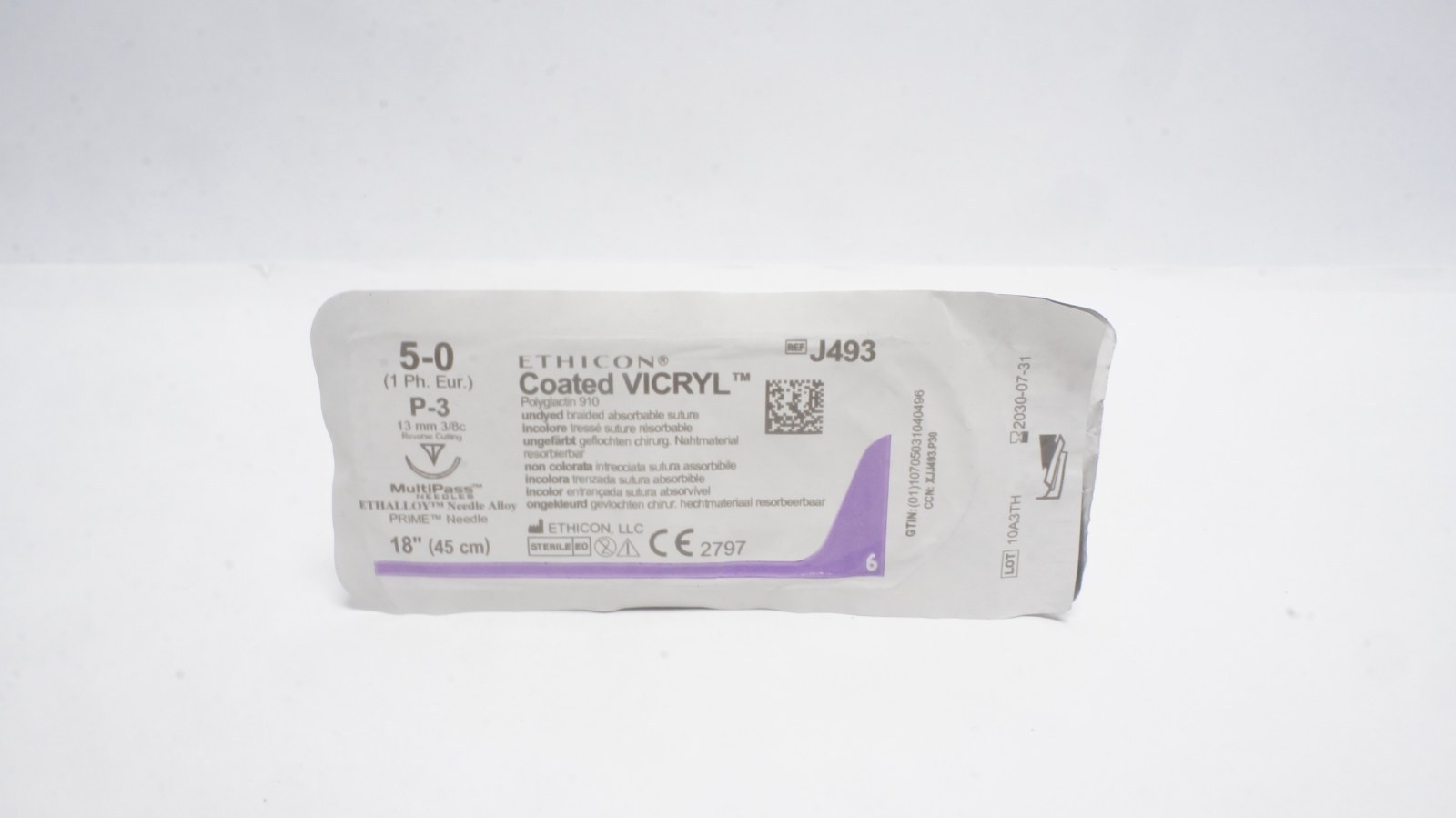 Ethicon J493 Coated VICRYL 5-0 Sutures 18" Undyed P-3 Needle
