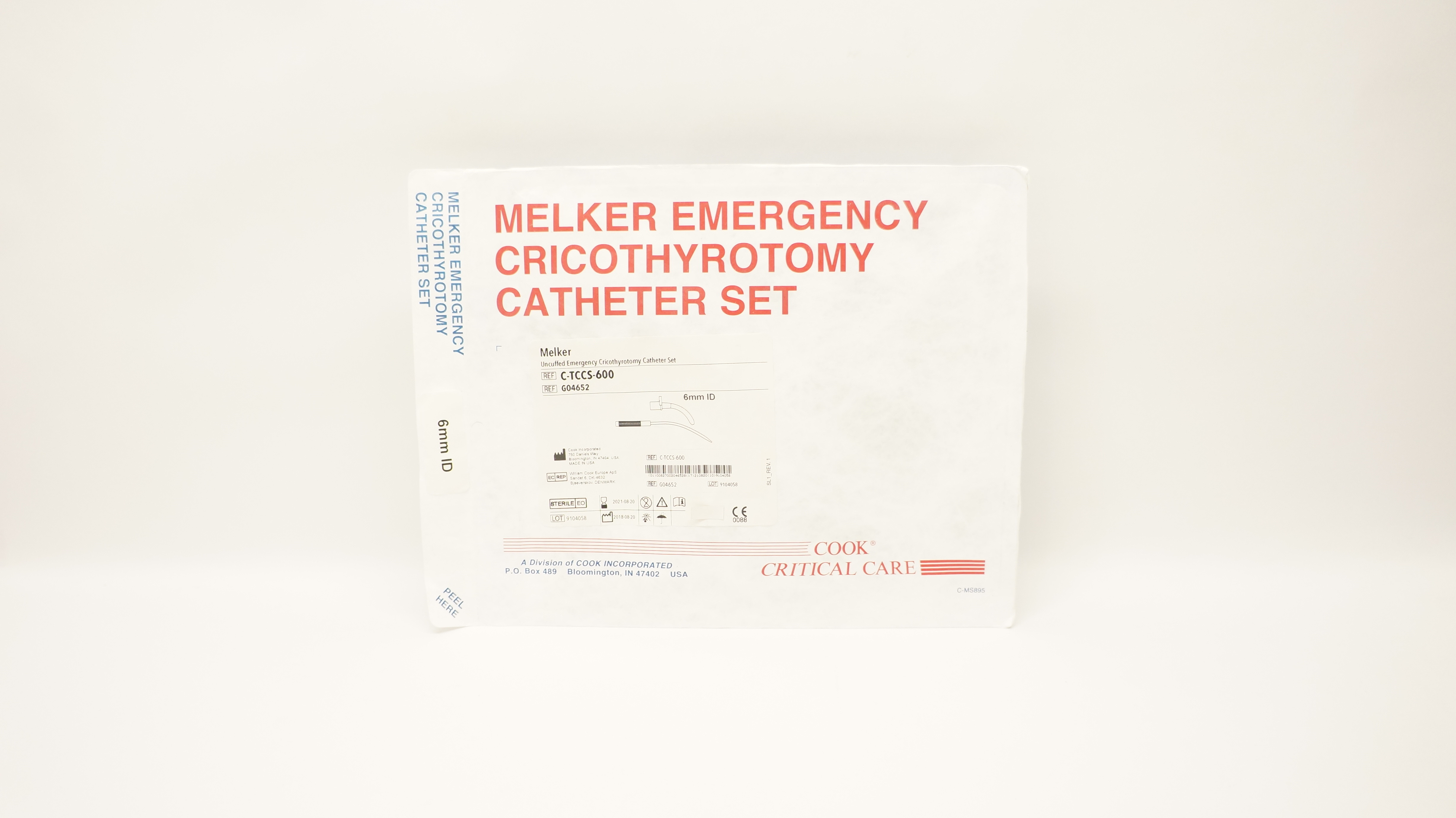 Cook Medical G04652 Melker Uncuffed Emergency Cricothyrotomy Cath. Set 6mm ID(x)