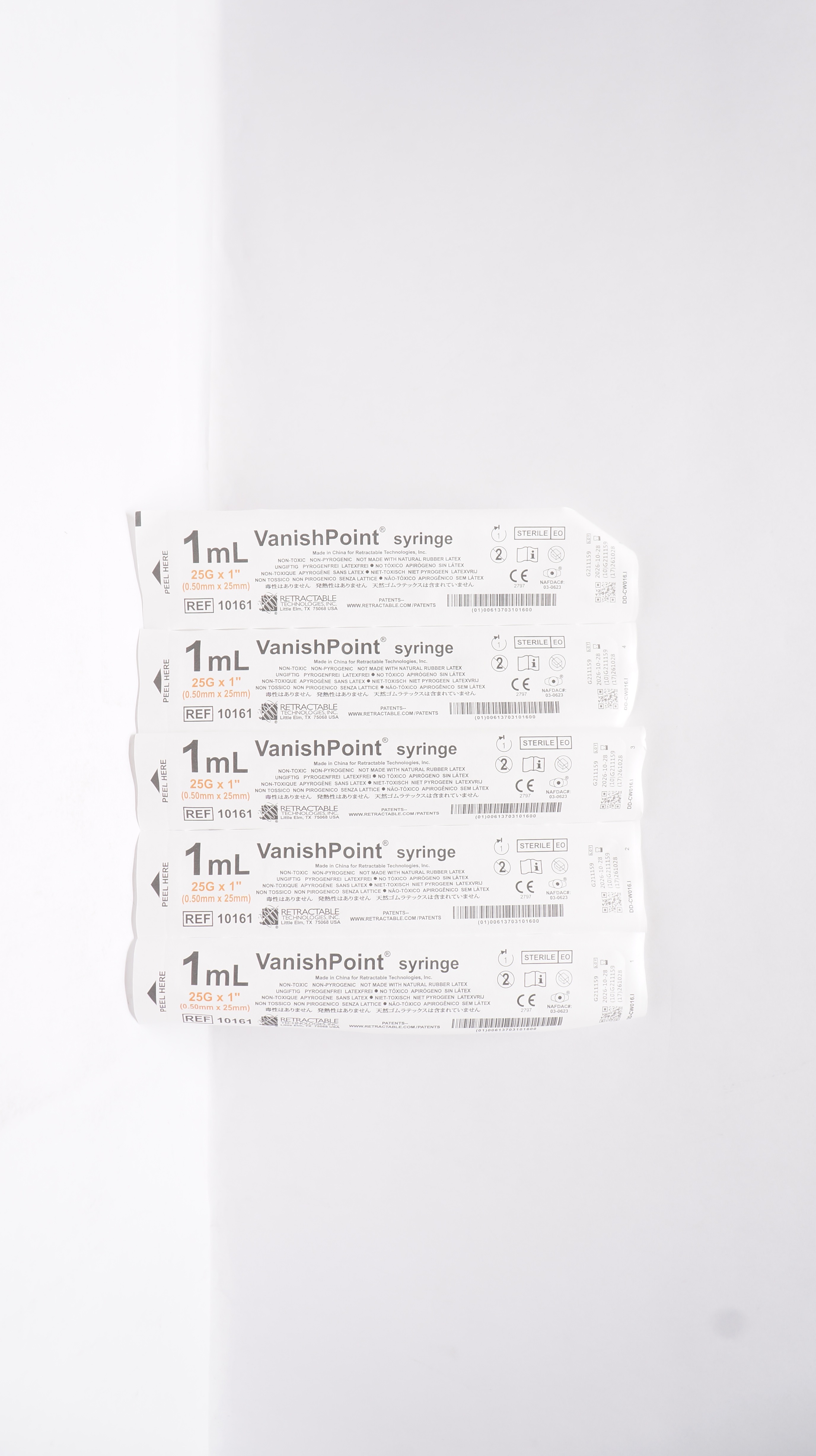 Retractable Technologies 10161 VanishPoint Syringe 1mL, 25G x 1inch - Pack of 5