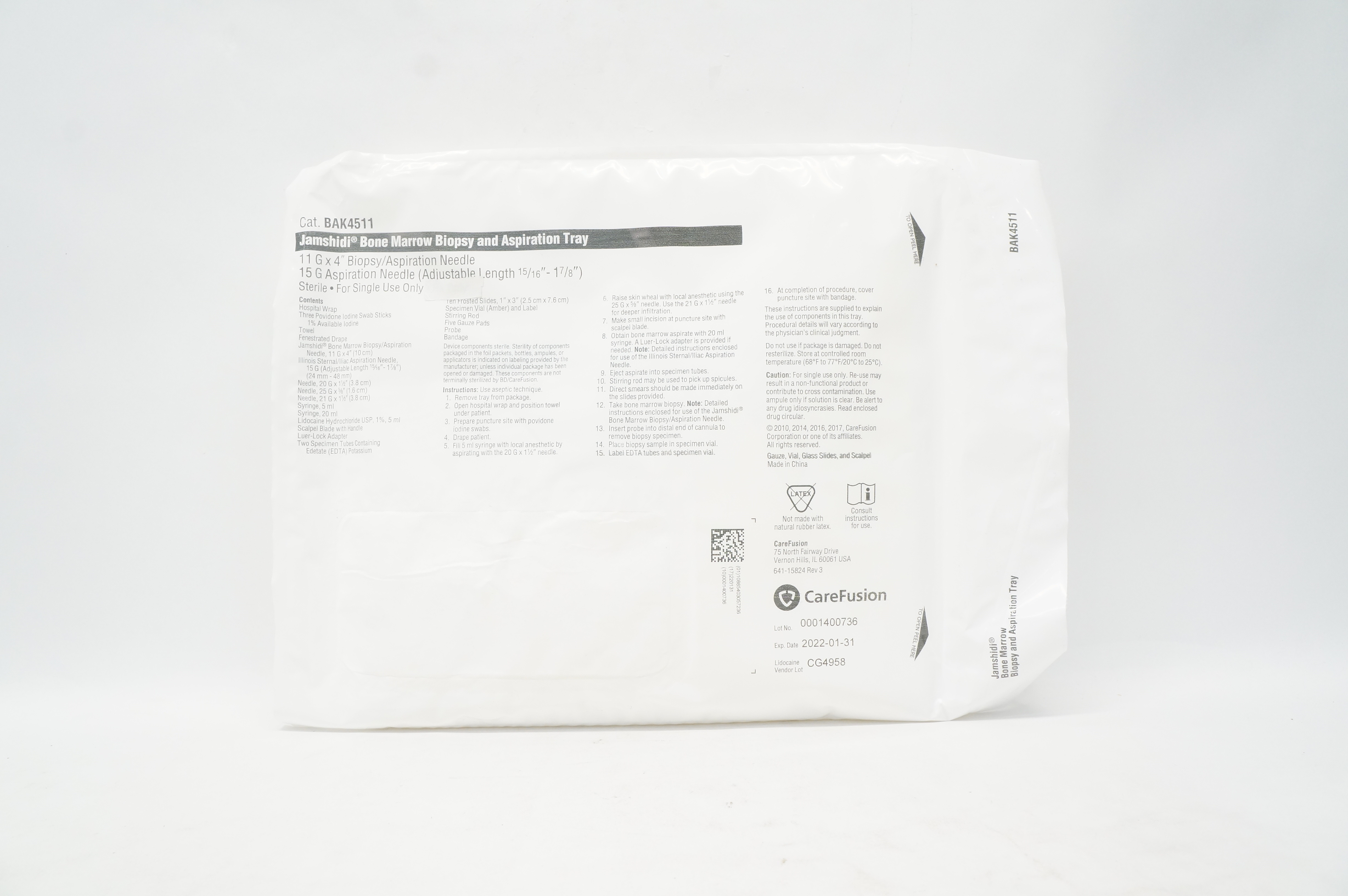 CareFusion BAK4511 Jamshidi Bone Marrow Biopsy and Aspiration Tray 11G x 4 inch