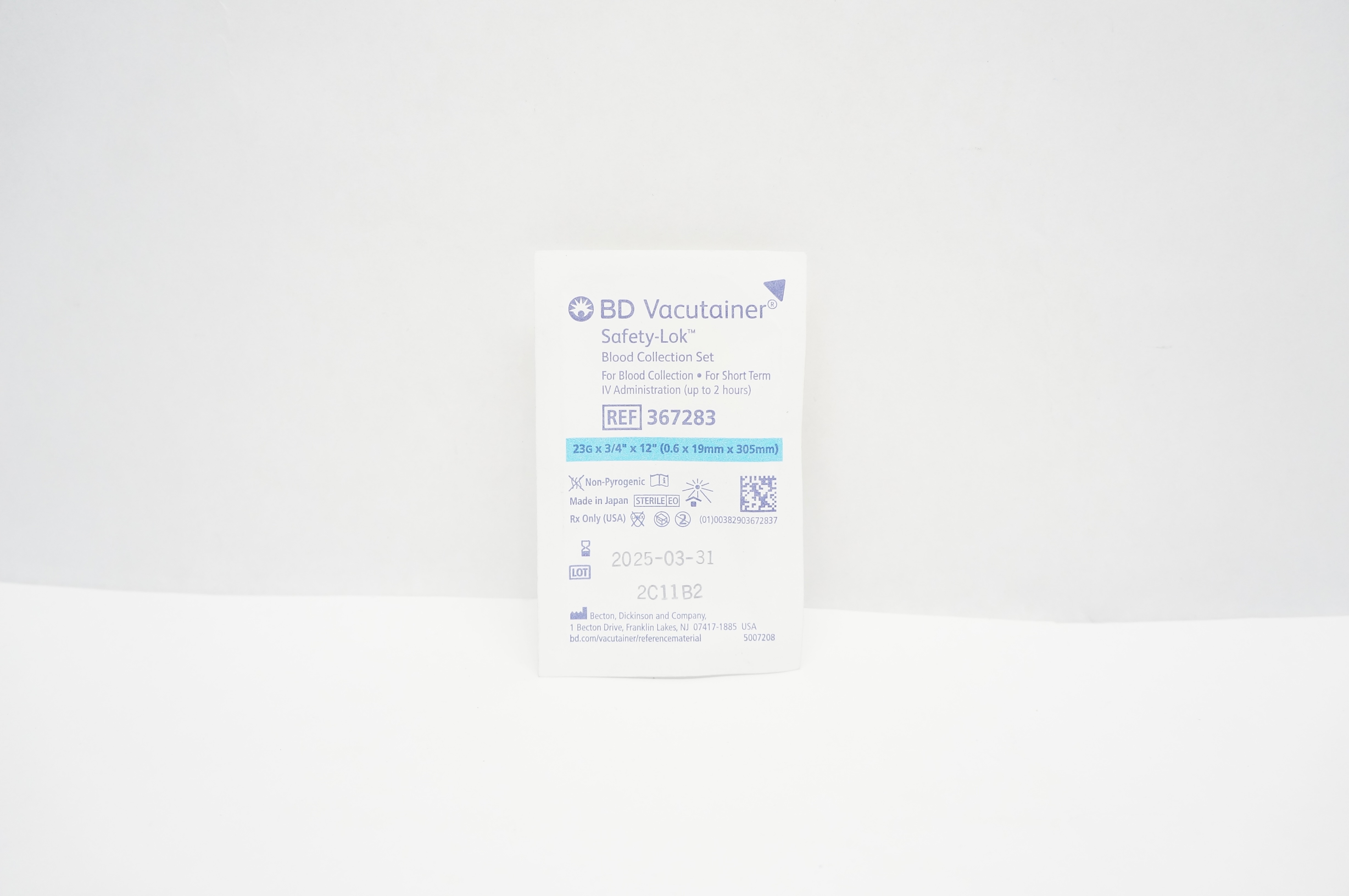 BD 367283 Vacutainer Safety-Lok Blood Collection Set 23G x 3/4inch x 12inch