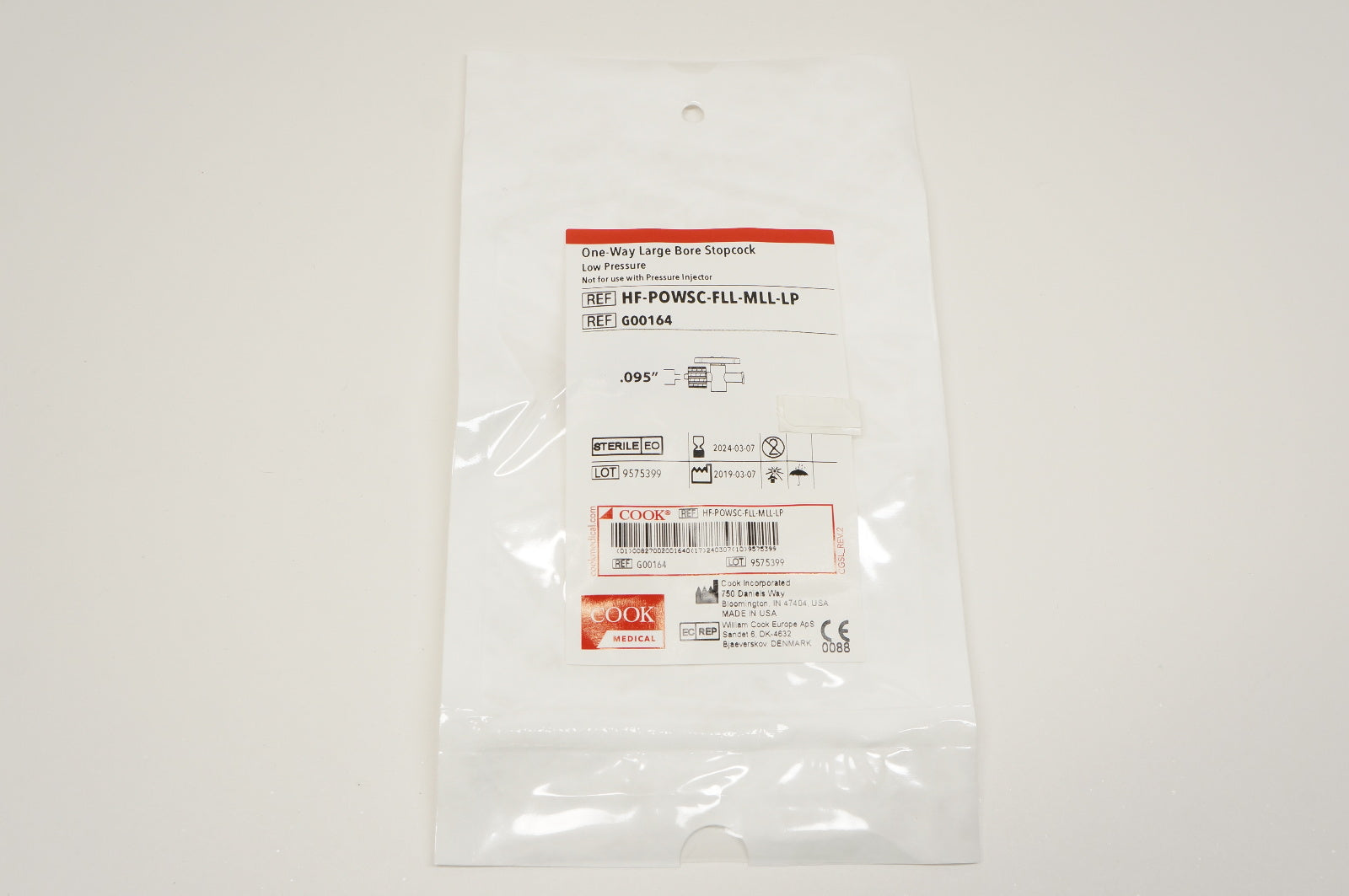 Cook Medical G00164 One-Way Large Bore Stopcock Low Pressure 0.095inch