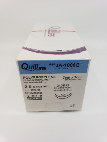 Angiotech JA-1006Q Quill 2-0 POLYPROPYLENE, 2xDE12, 3/8c 18mm, 7cm x 7cm (x)  ~ Box  of 12