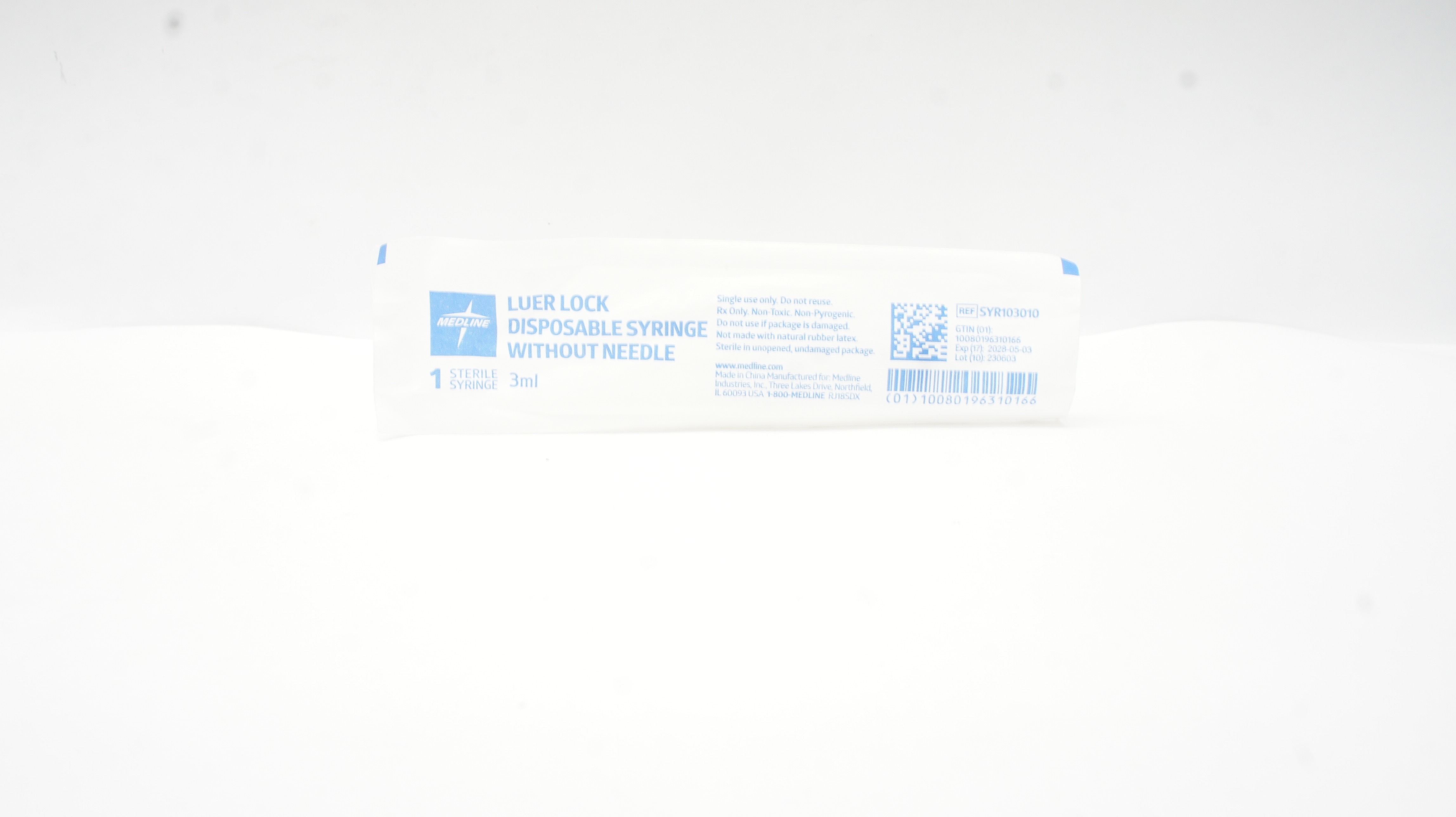 Medline SYR103010 3mL Luer Lock Disposable Syringe w/o Ndle