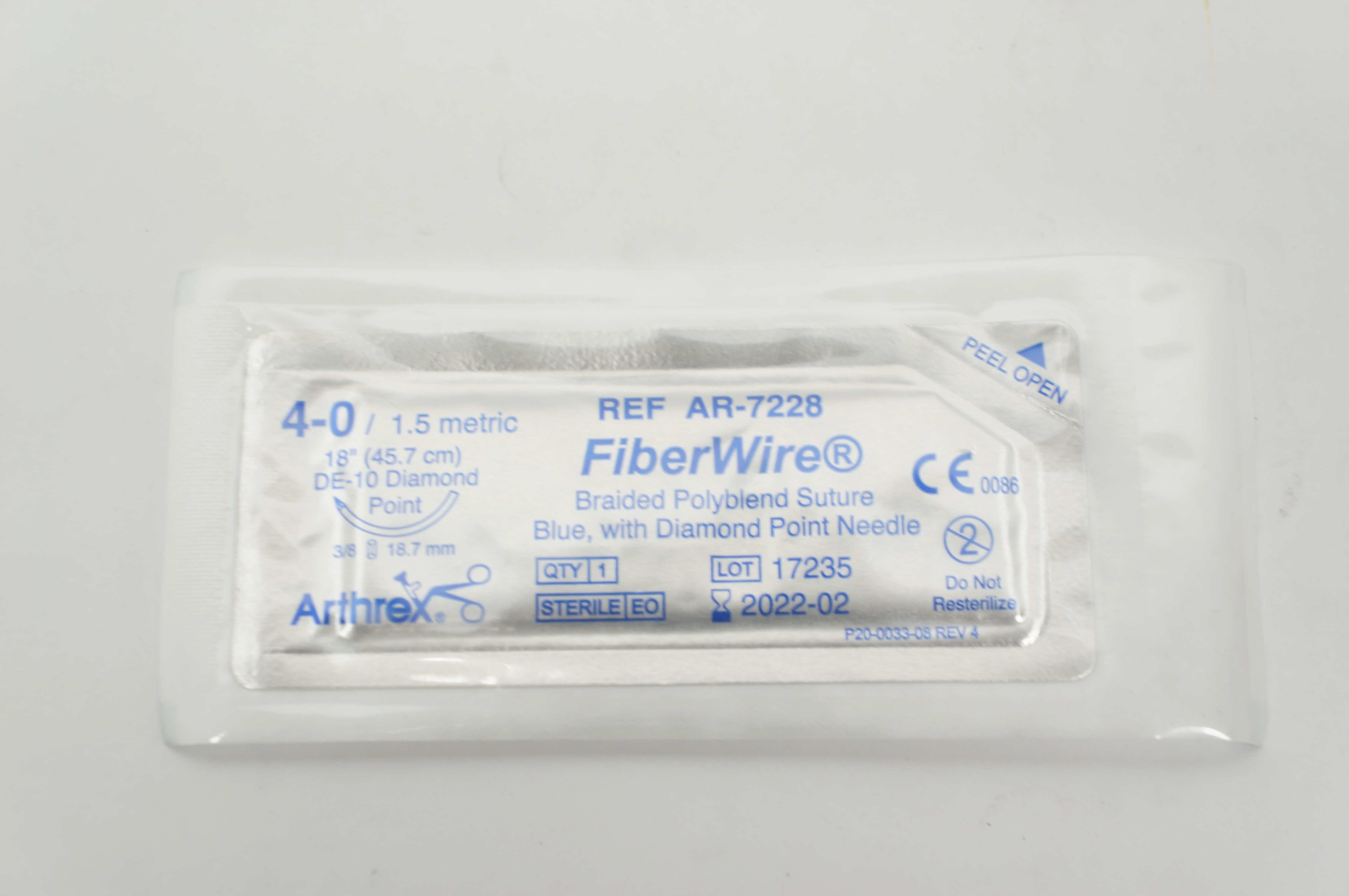 Arthrex AR-7228 4-0 FiberWire Stre DE 10 Diamond Point 3/8 18.7 mm 18 inch (x)