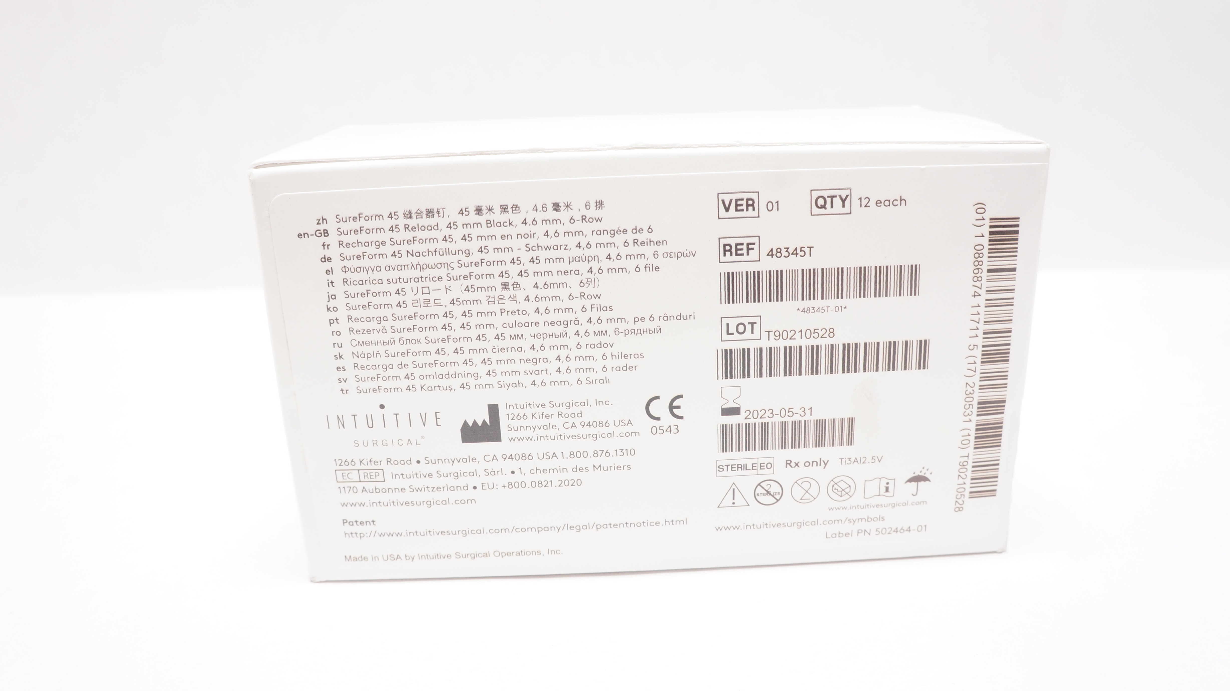 Intuitive 48345T da Vinci Xi SureForm 45mm Reload Black 6-Row 4.6mm(x)-Box of 12