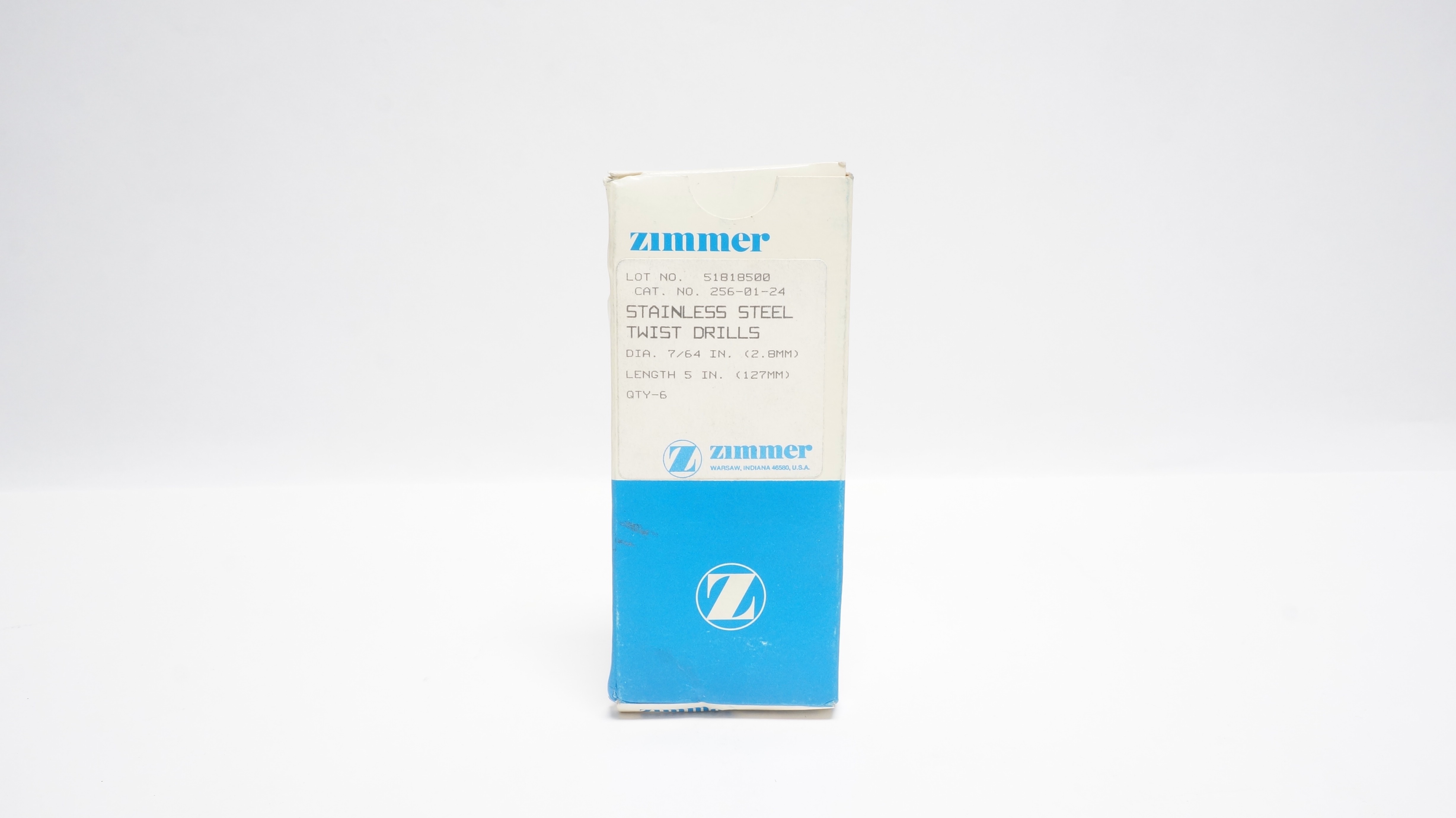 Zimmer 256-01-24 Stainless Steel Twist Drills 7.64In x 5In - Pack of 6