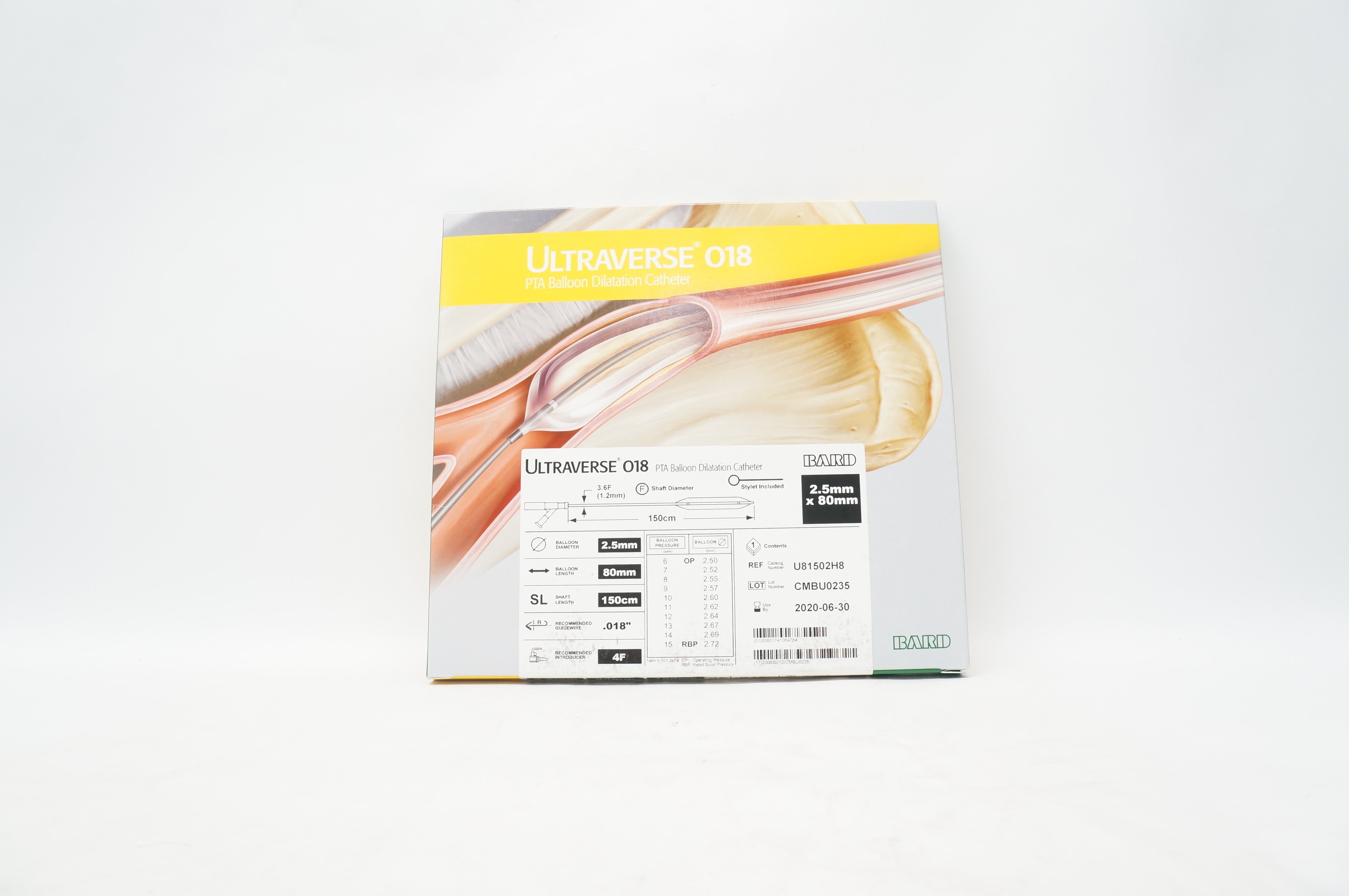 Bard U81502H8 Ultraverse 018 PTA Balloon Dilatation Catheter 2.5mm x 80mm (x)