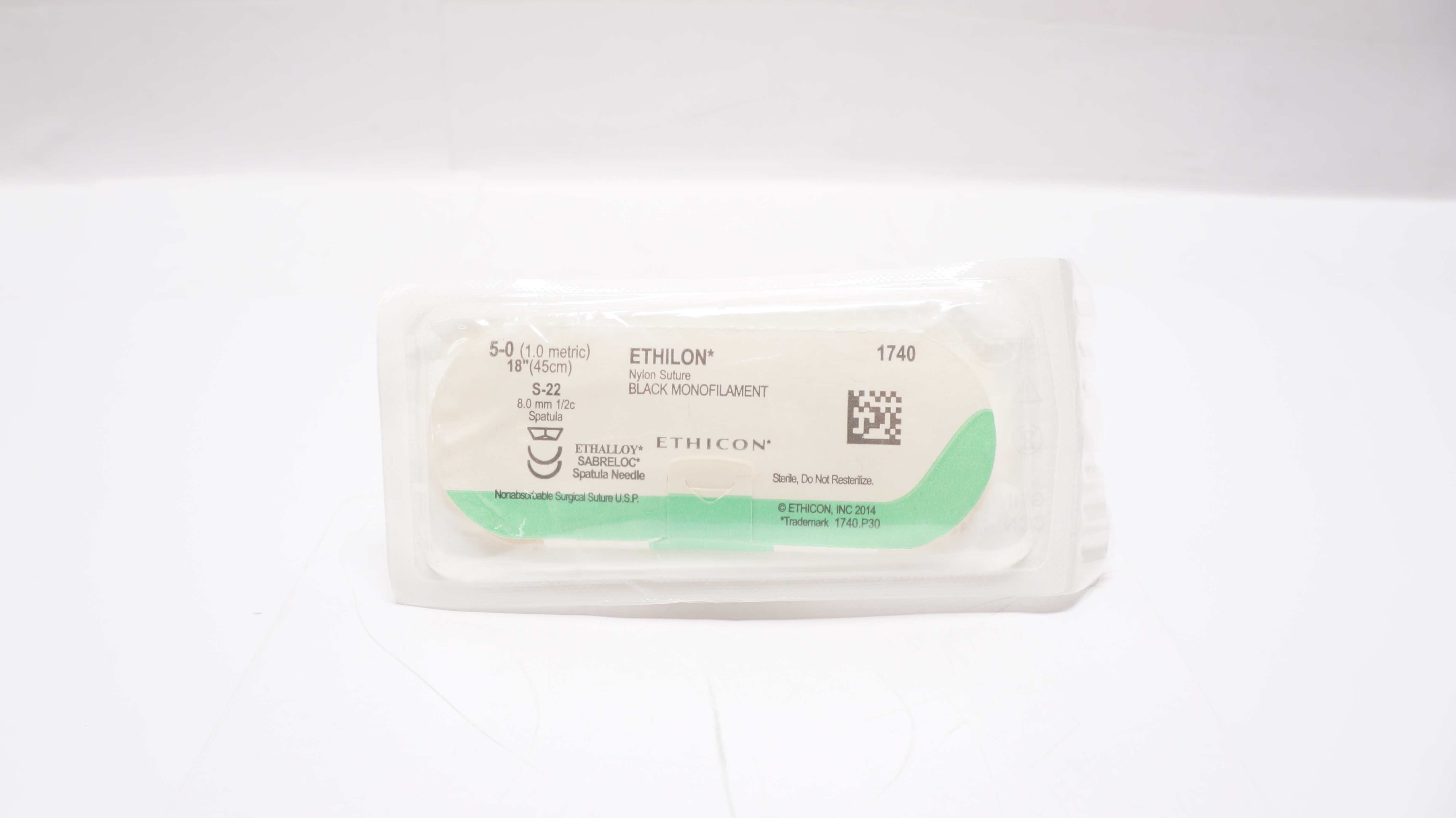 Ethicon  1740 5-0 Ethilon Nylon Stre S-22 8.0mm 1/2c Spatula Ndle 18inch (x)