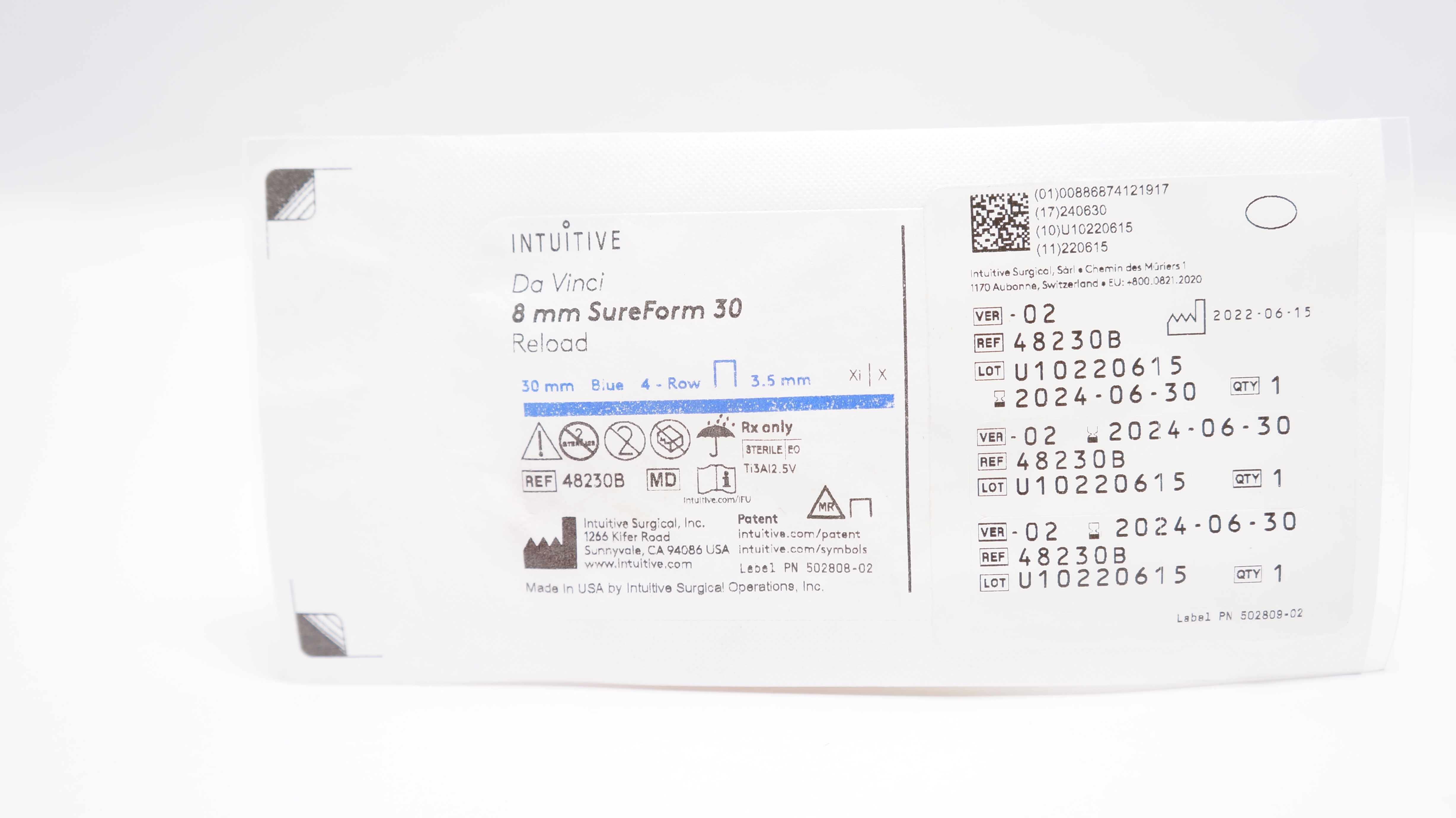 Intuitive Surgical  48230B  8mm SureForm Reload 30mm Blue 4-Row 3.5mm