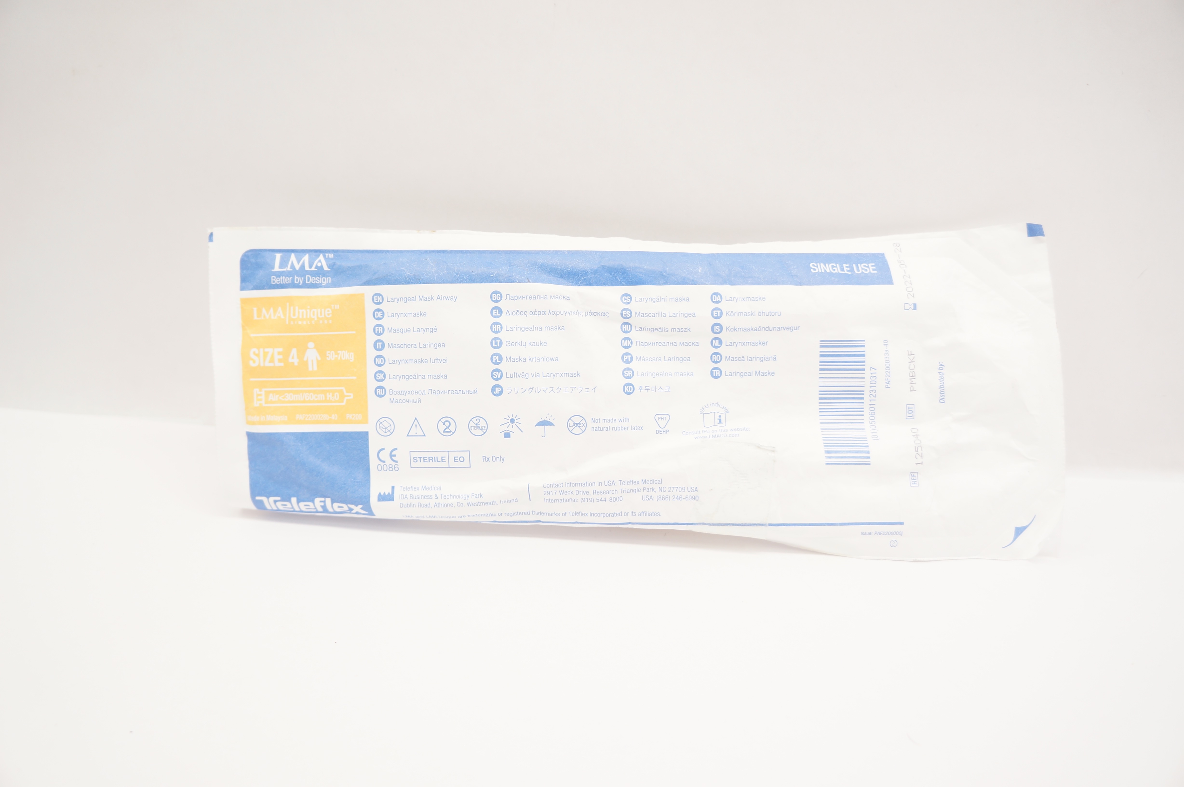 Teleflex 125040 LMA Laryngeal Mask Airway, Size 4 50-70kg Air <30ml/60cm H2O (x)