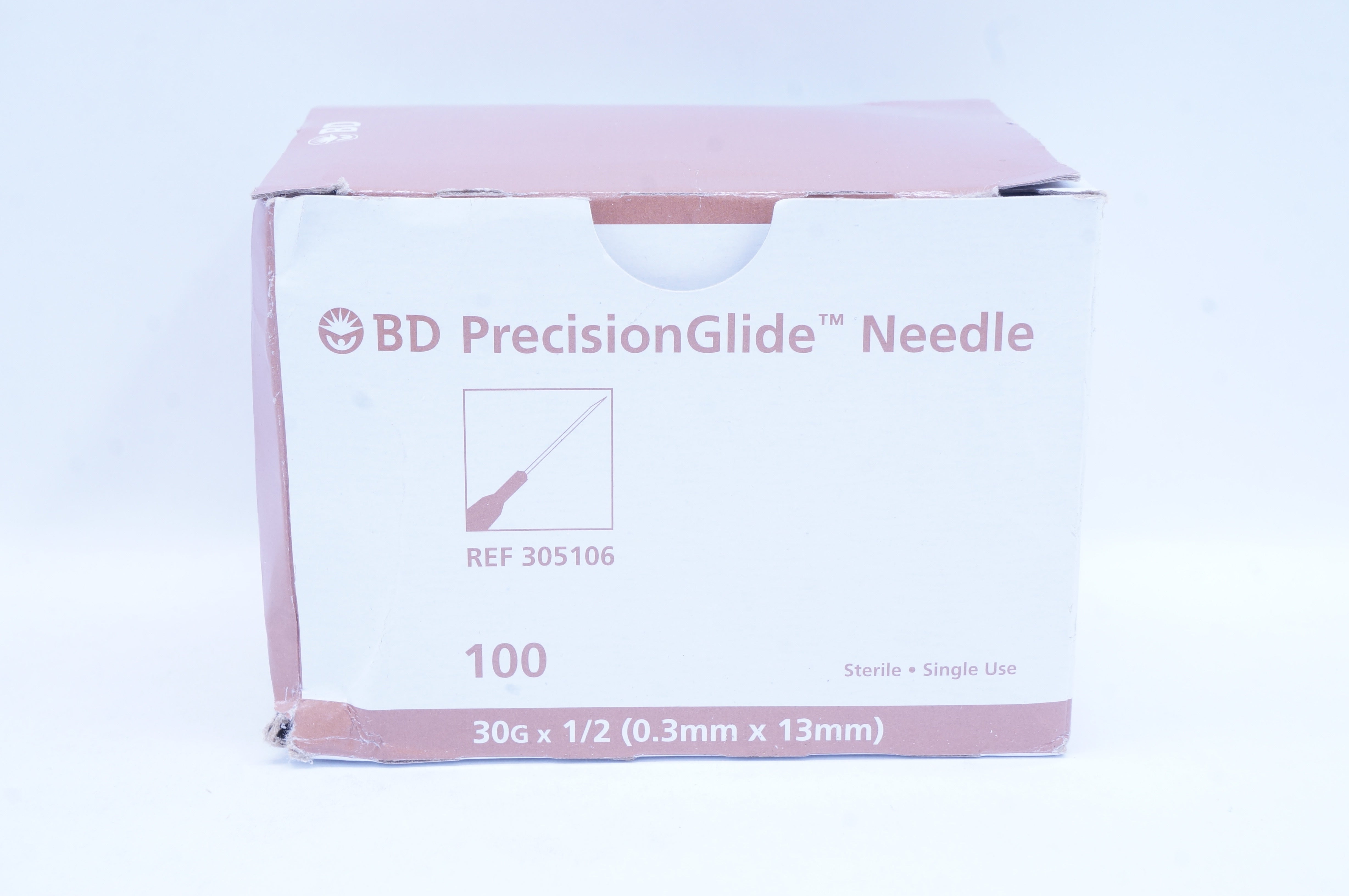 BD 305106 Becton PrecisionGlide Ndle. 30G x 1/2inch - Box of 100