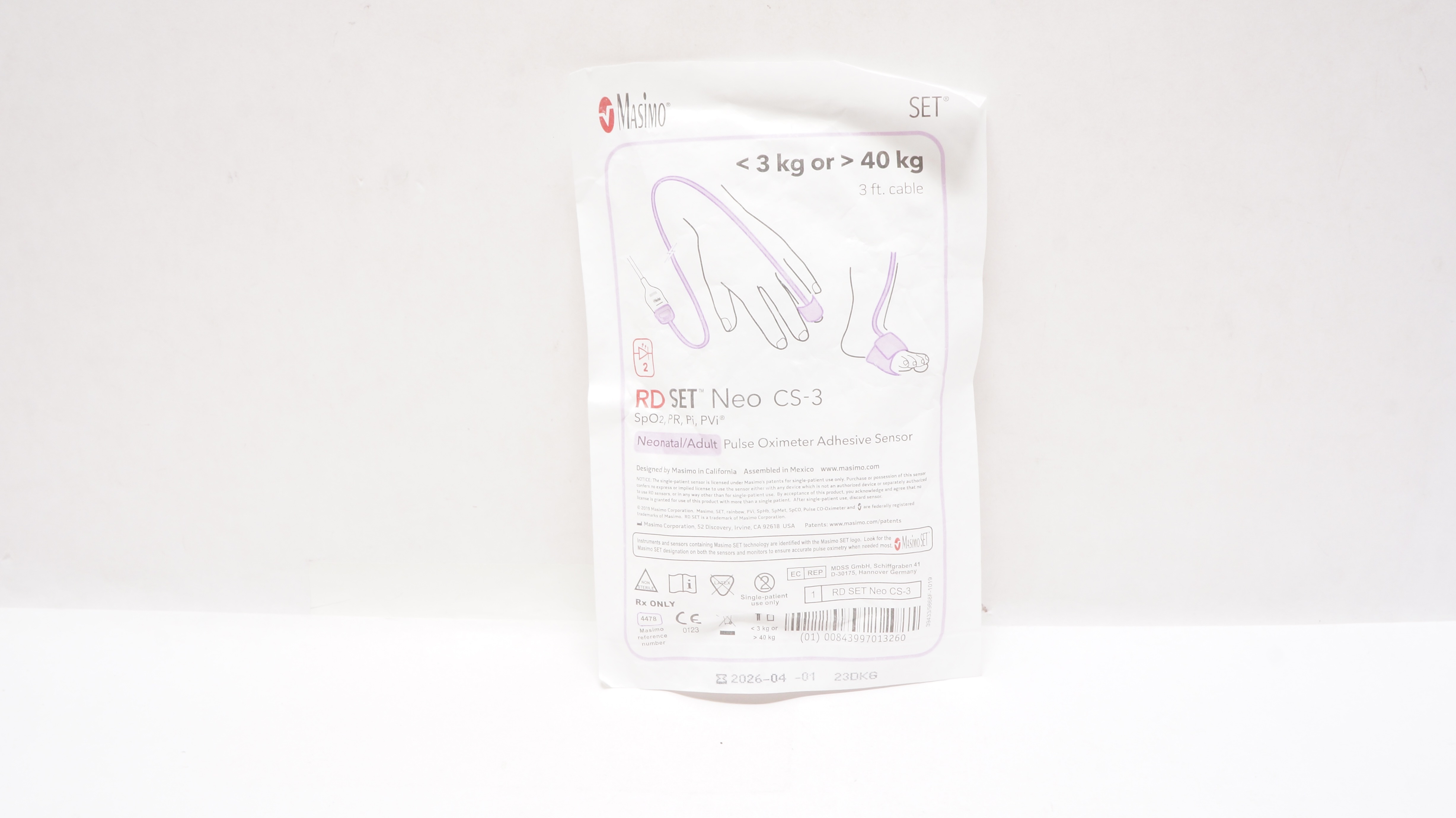 Masimo 4478 Neo CS-3 Neonatal/Adult Pulse Oximeter Adhesive Sensor <3kg or >40kg