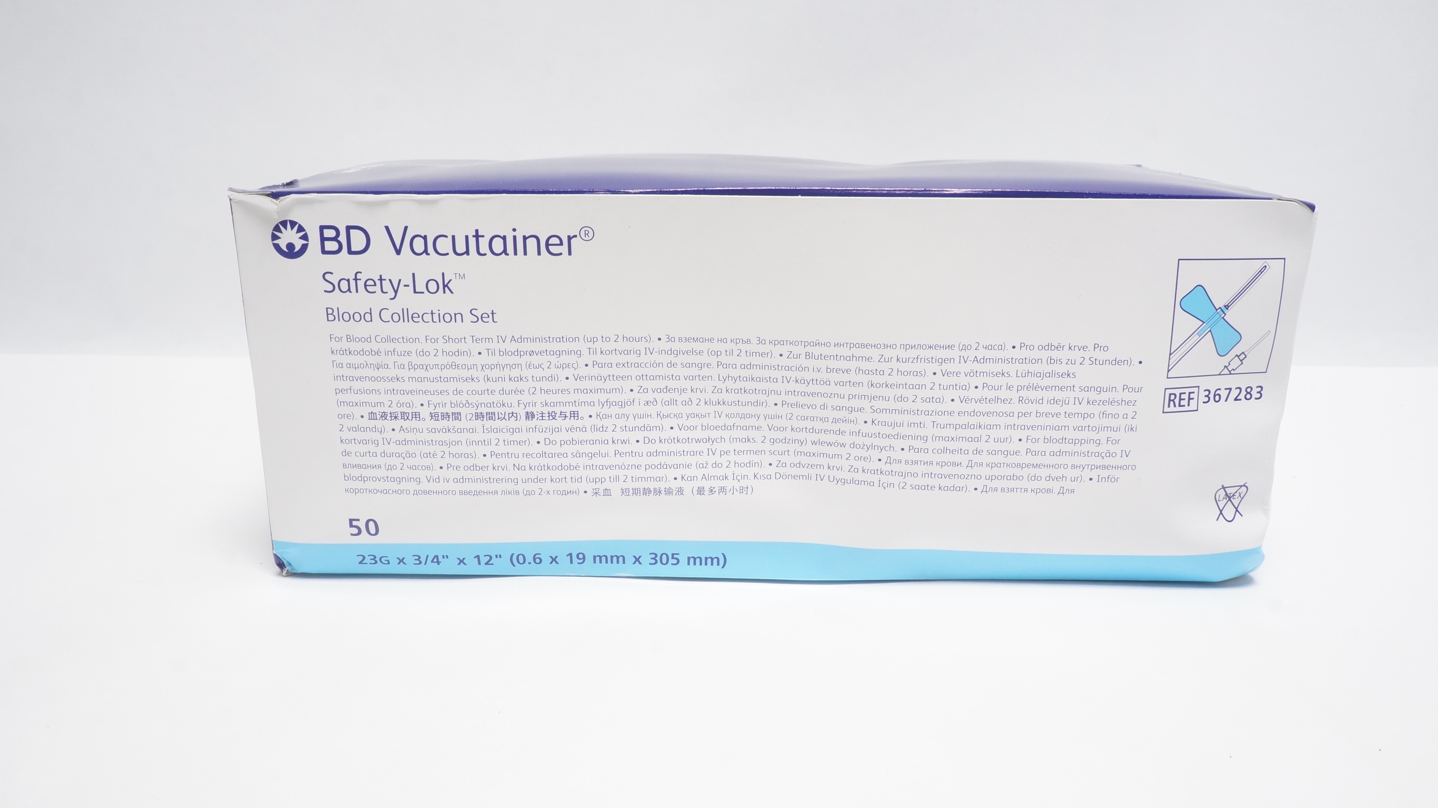 BD 367283 Vacutainer Blood Collection Set 23G x 3/4inch x 12inch - Box of 50