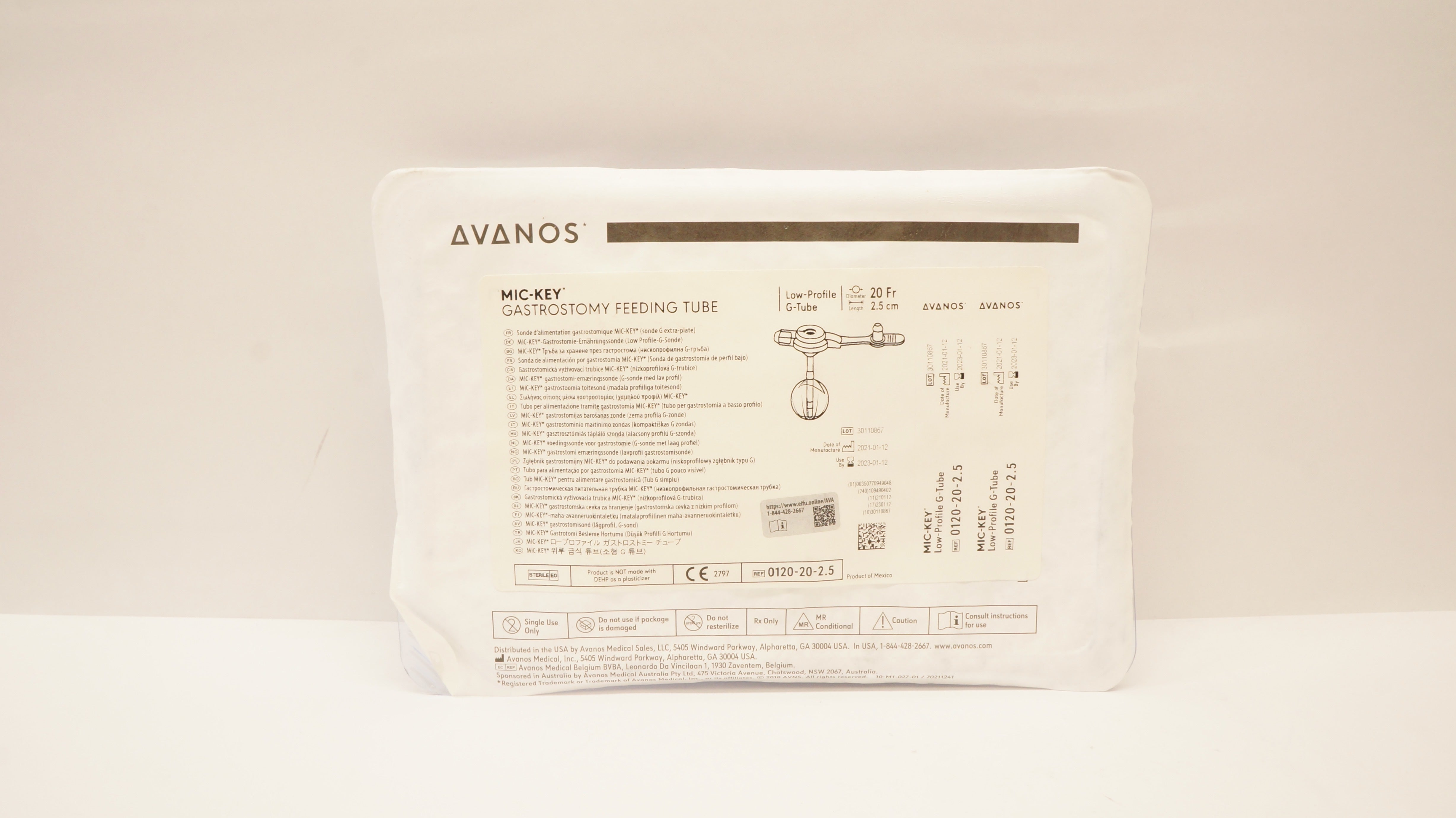 Avanos 0120-20-2.5 Mic-Key Gastrostomy Feeding Low-Profile Tube 20Fr x 2.5cm (x)