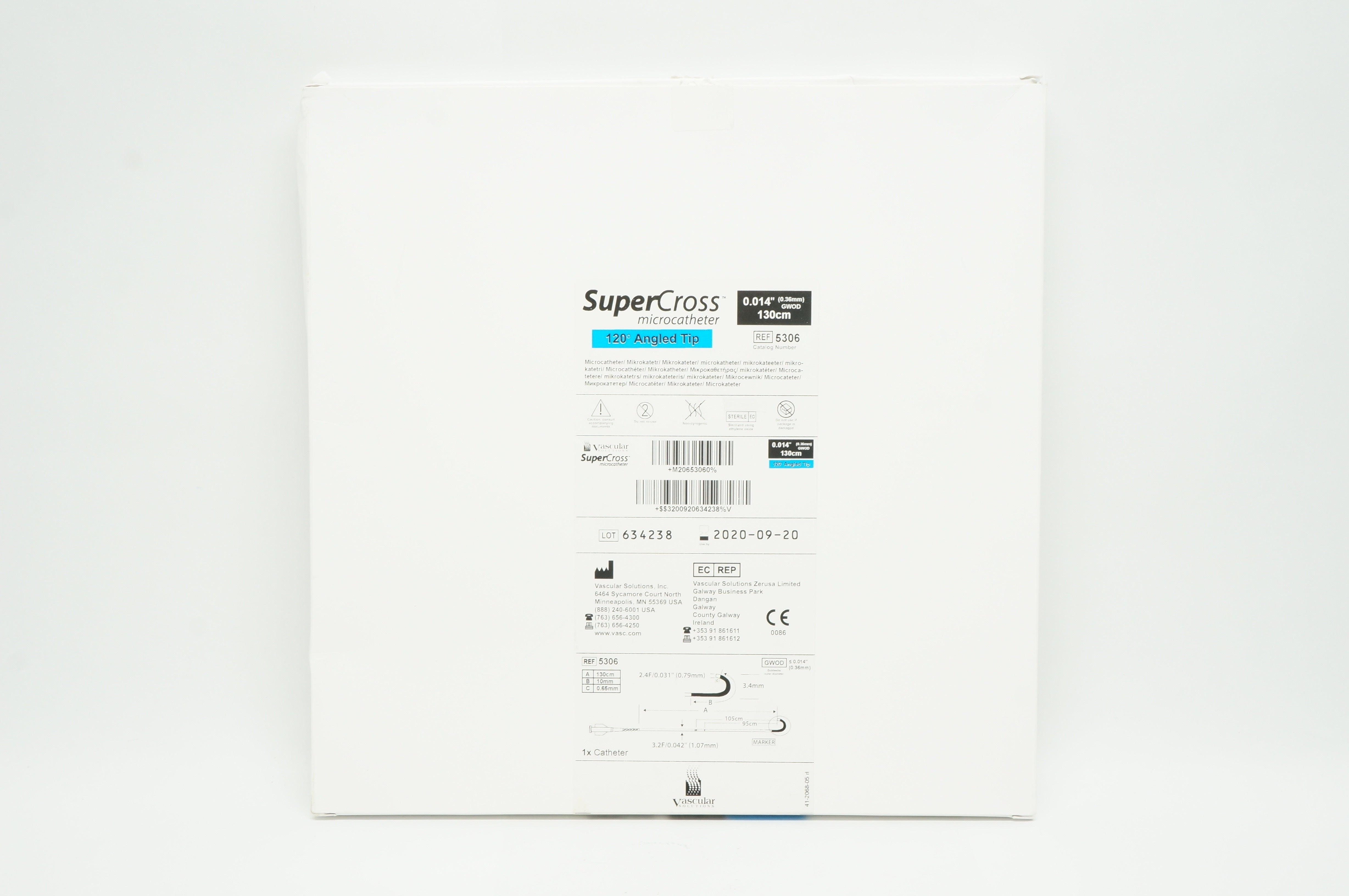 Vascular Solutions 5306 SuperCross Microcatheter 120 Angled Tip 0.014inx130cm(x)