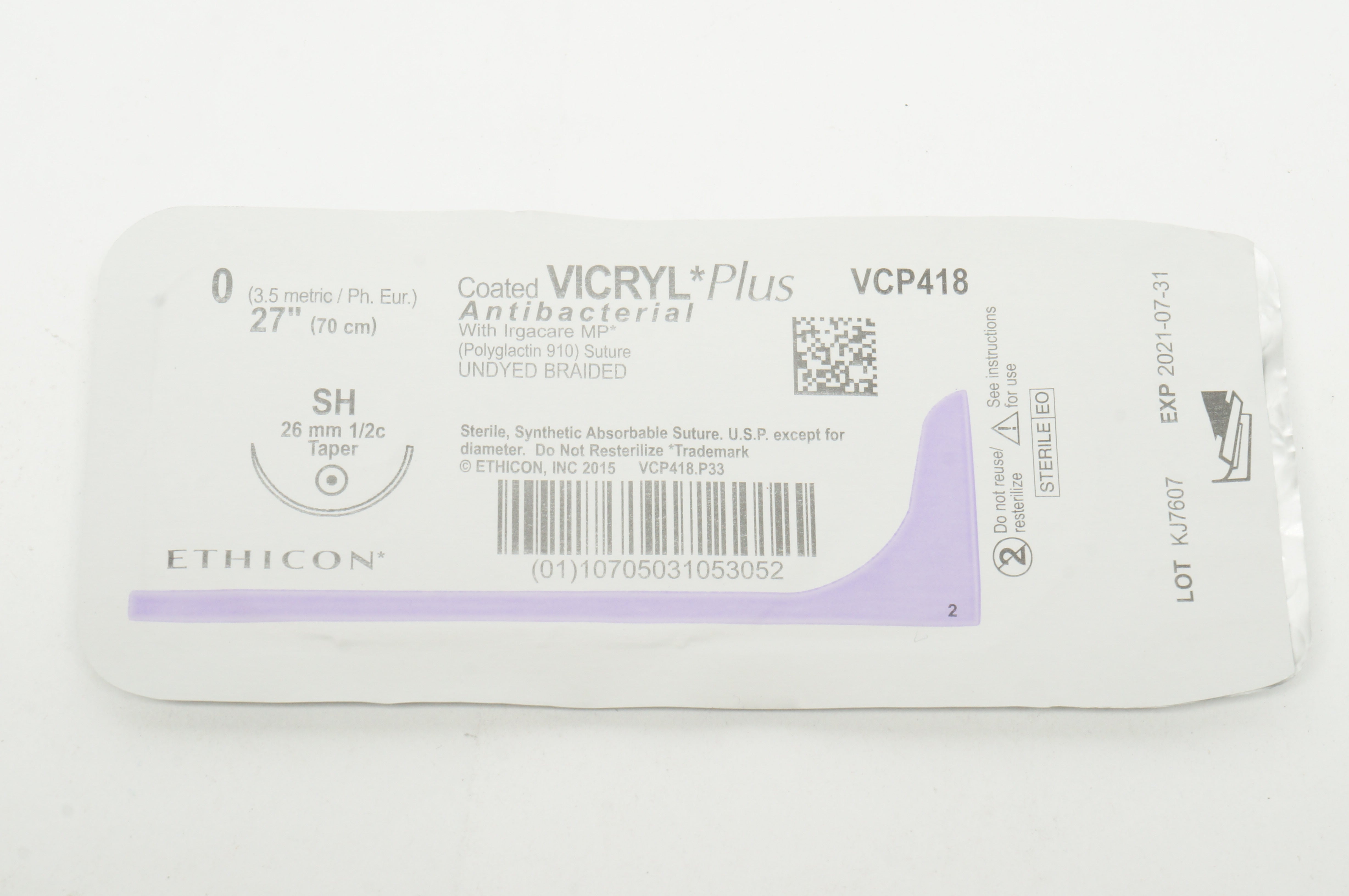 Ethicon VCP418 0 Coated VICRYL Plus Stre SH 26mm 1/2c Taper 27inch (x)