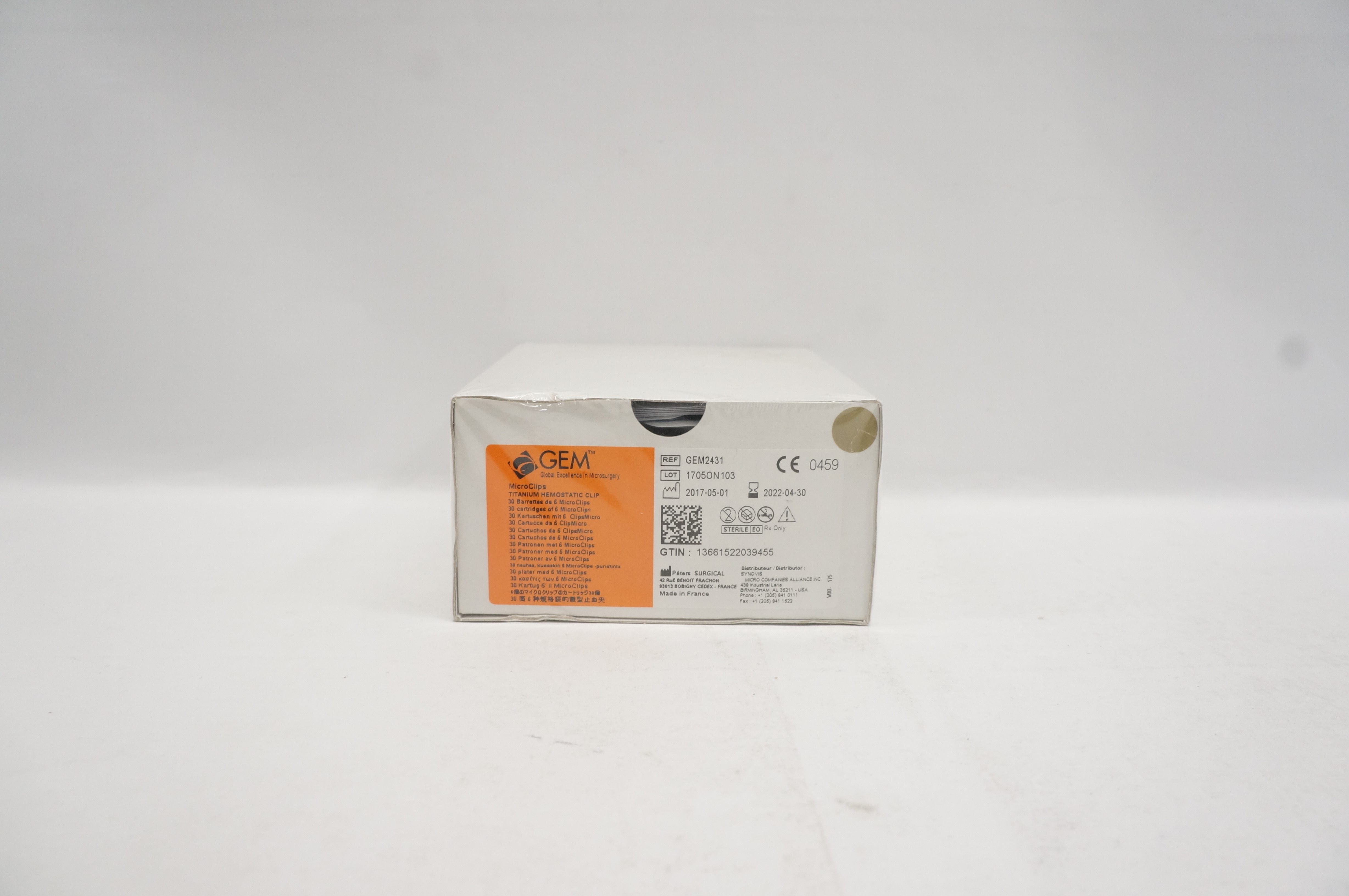 Synovis GEM2431 MicroClips Titanium Hemostatic Clips - Box of 30 (x)