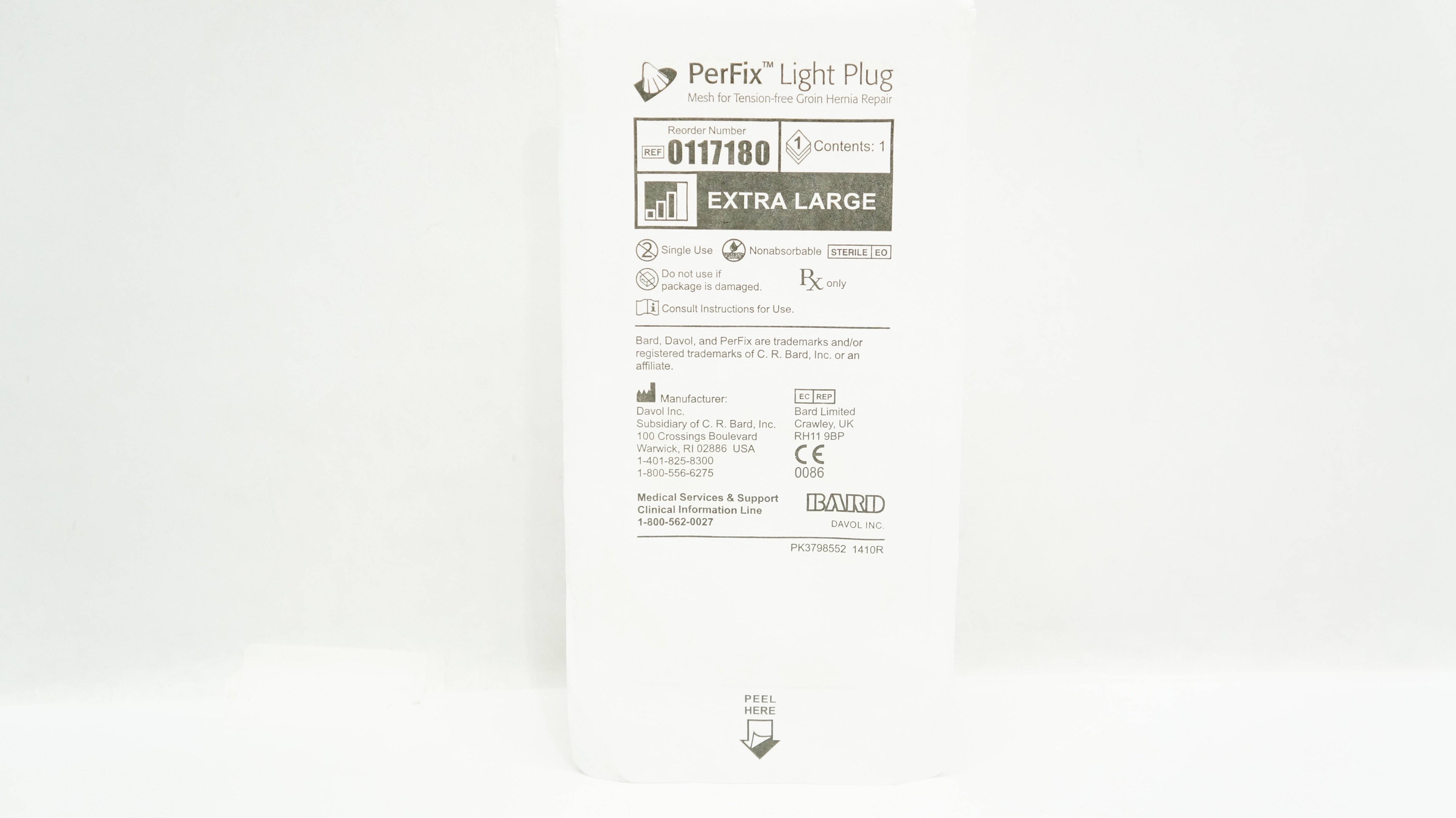 Bard 0117180 PerFix Light Plug Mesh for Tension-free Groin Hernia Repair, XL (x)