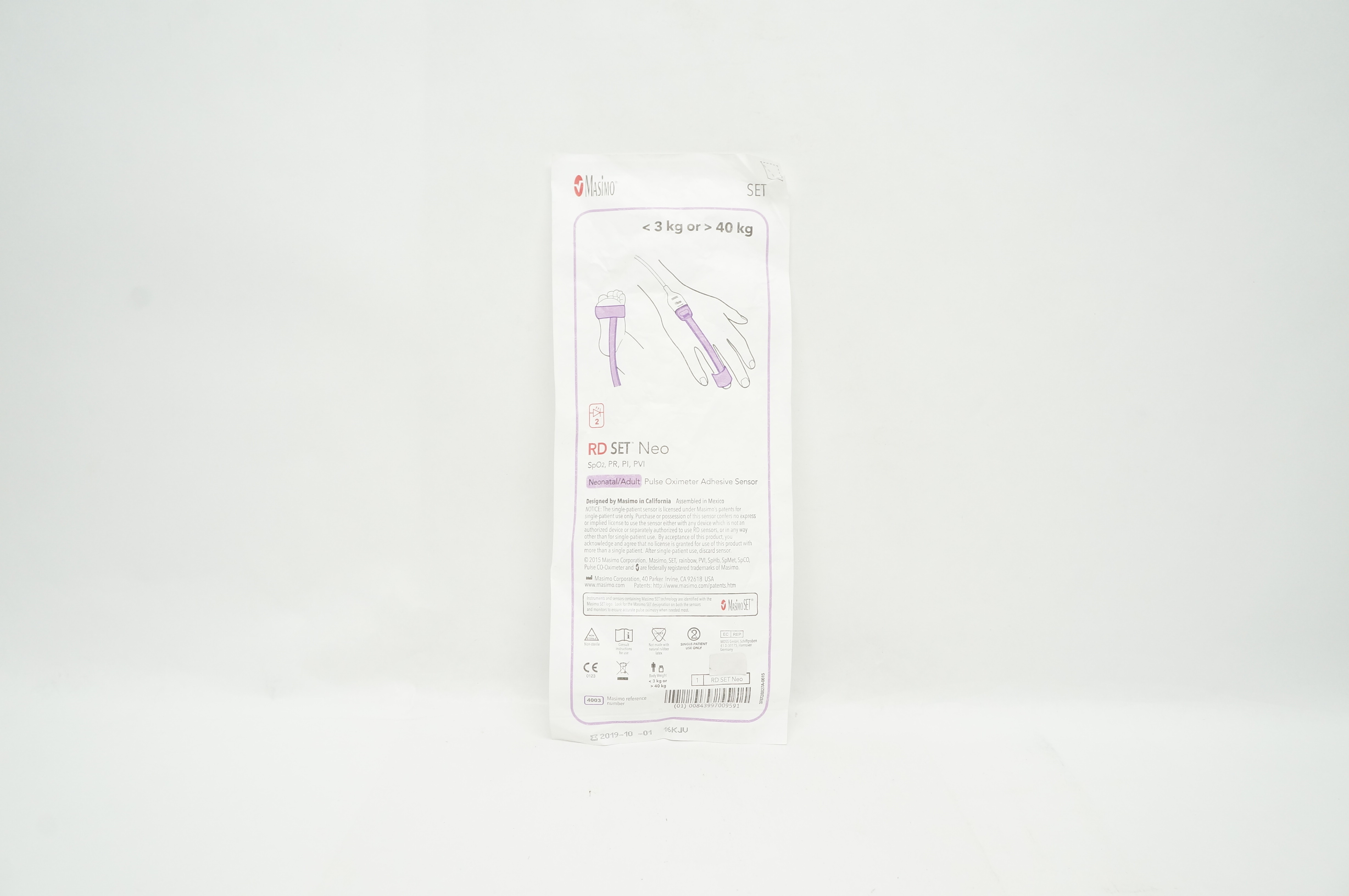 Masimo 4003 RD SET Neonatal/Adult Pulse Oximeter Adhesive Sensor <3kg or>40kg(x)