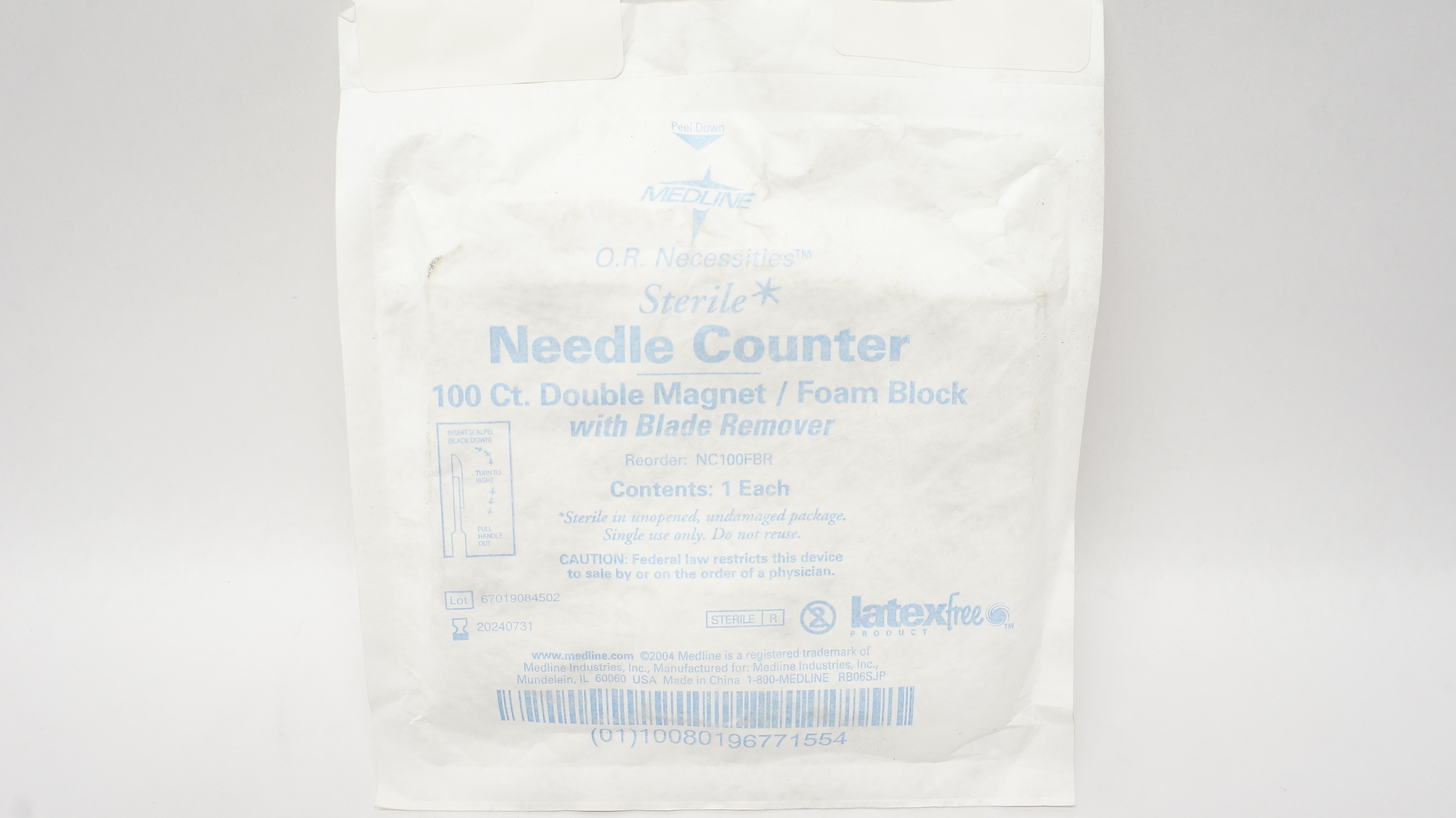 Medline NC100FBR O.R. Necessities Ndle Counter 100 Ct. Double Magnet/Foam Block