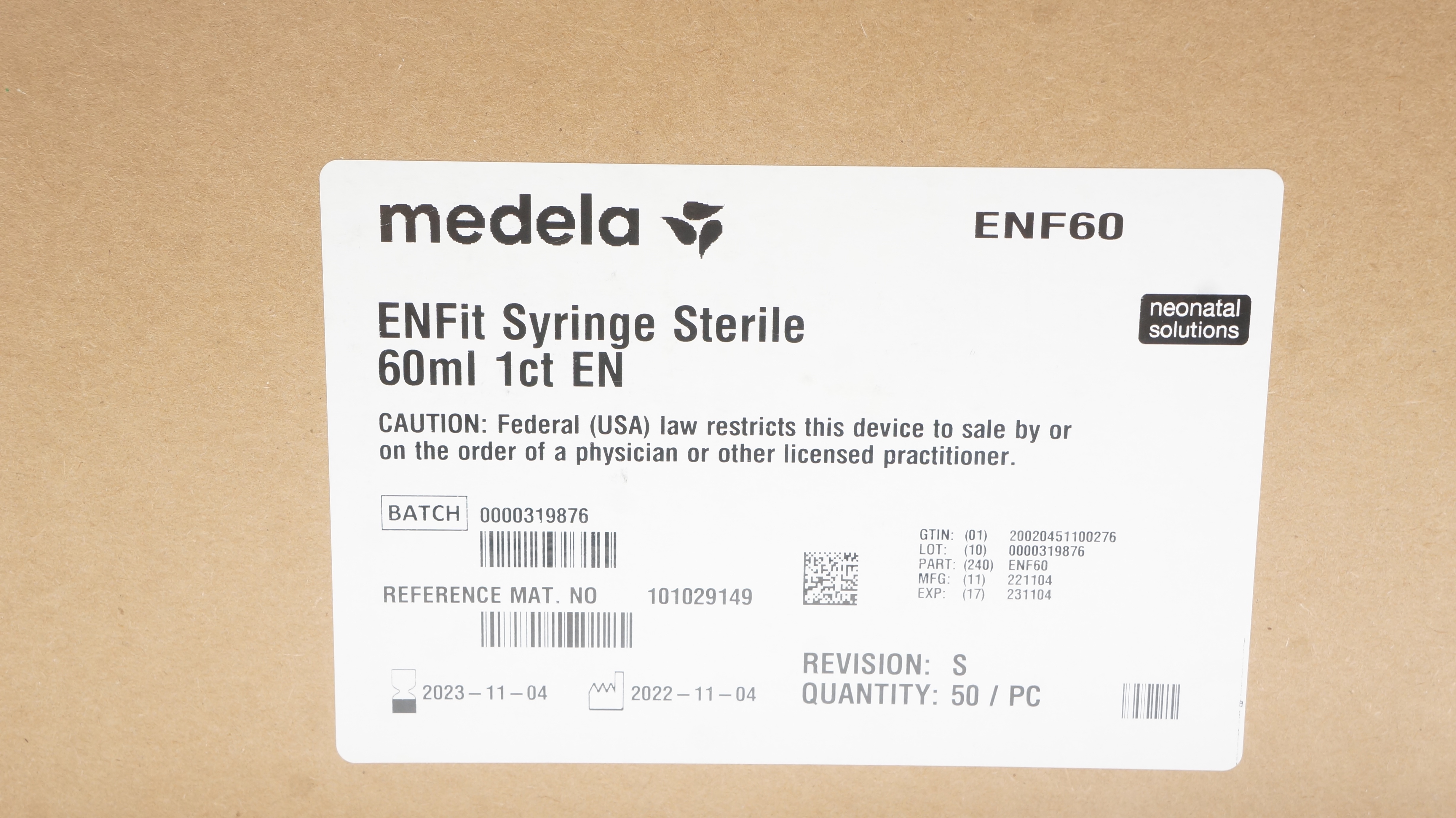 Medela ENF60 ENFit Enteral Syringe 60mL (x) - Case of 50