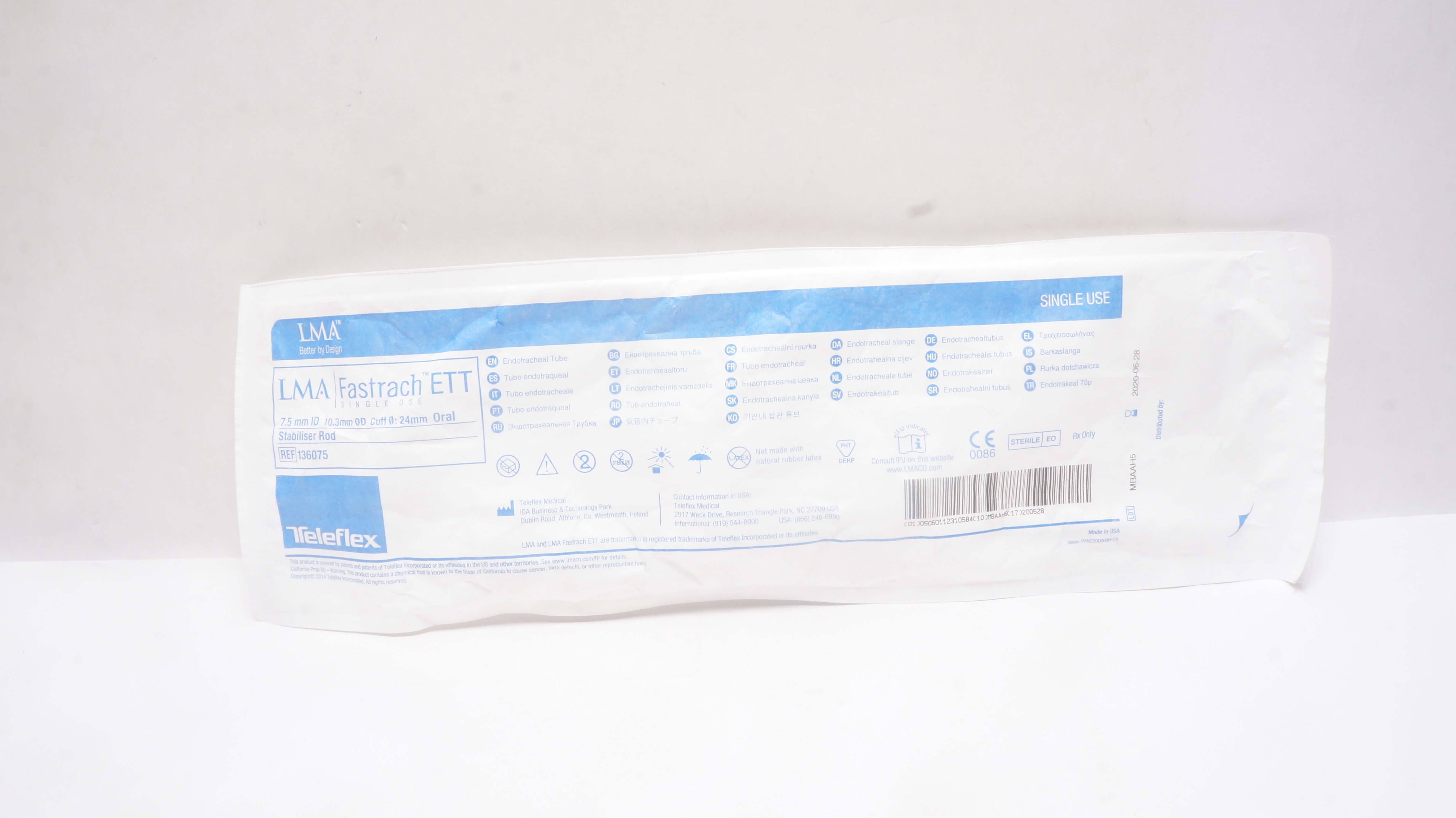 Teleflex 136075 LMA Fastrach ETT Stabiliser Rod 7.5mm x 10.3mm Cuff 24mm (x)