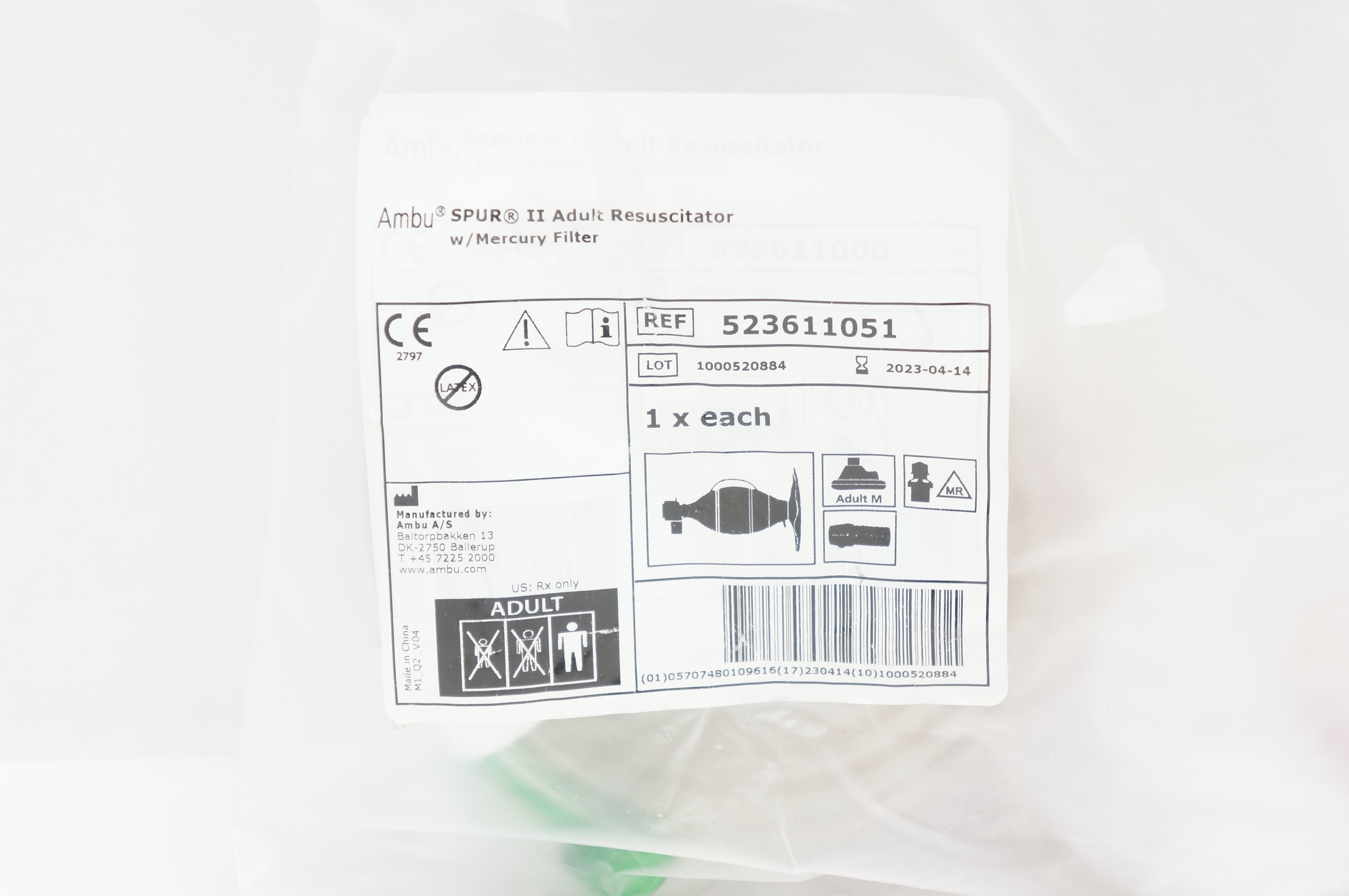 Ambu 523611051 Spur II Adult Resuscitator W/Mercury Filter (x)