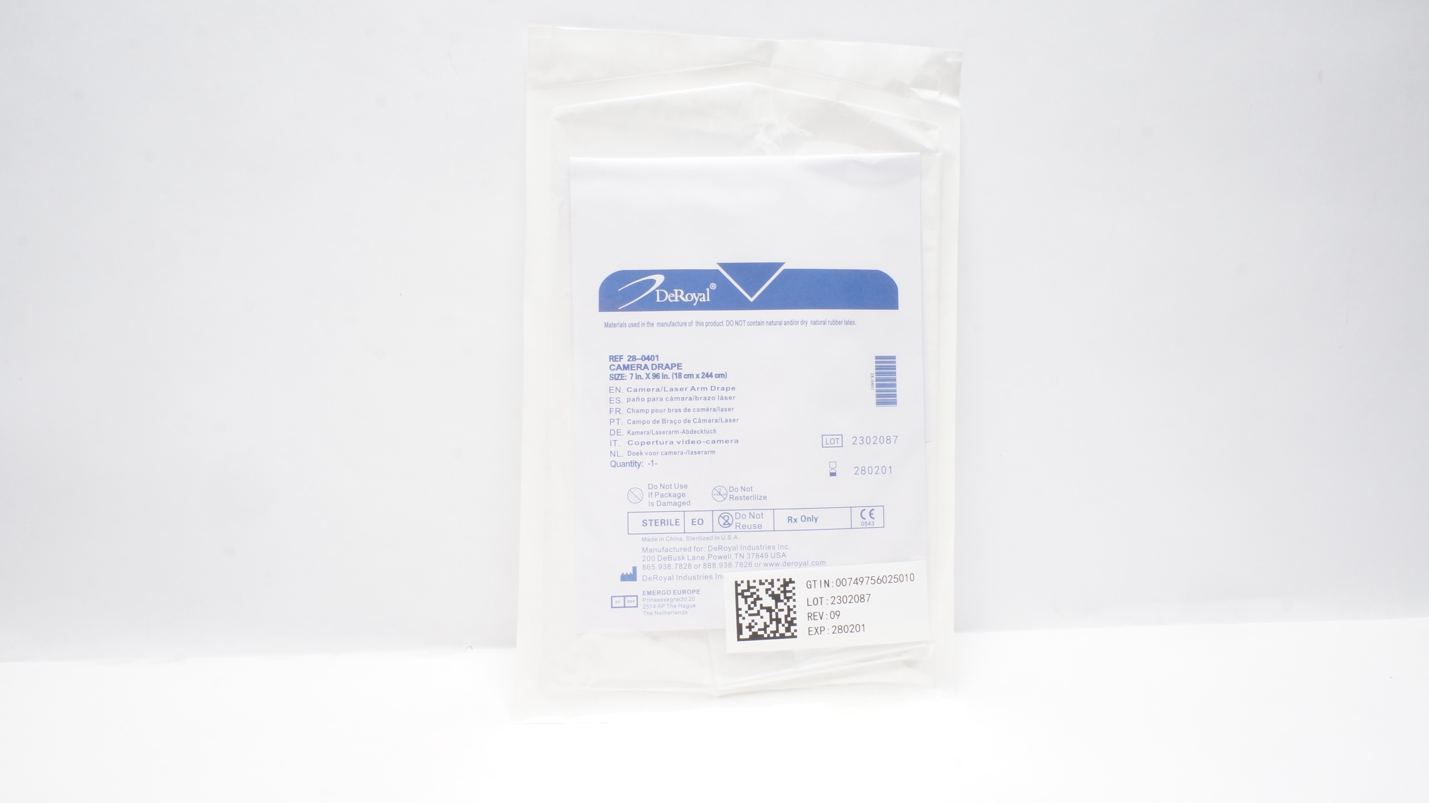 DeRoyal 28-0401 Camera Drape, Camera / Laser Arm Drape 7inch x 96inch