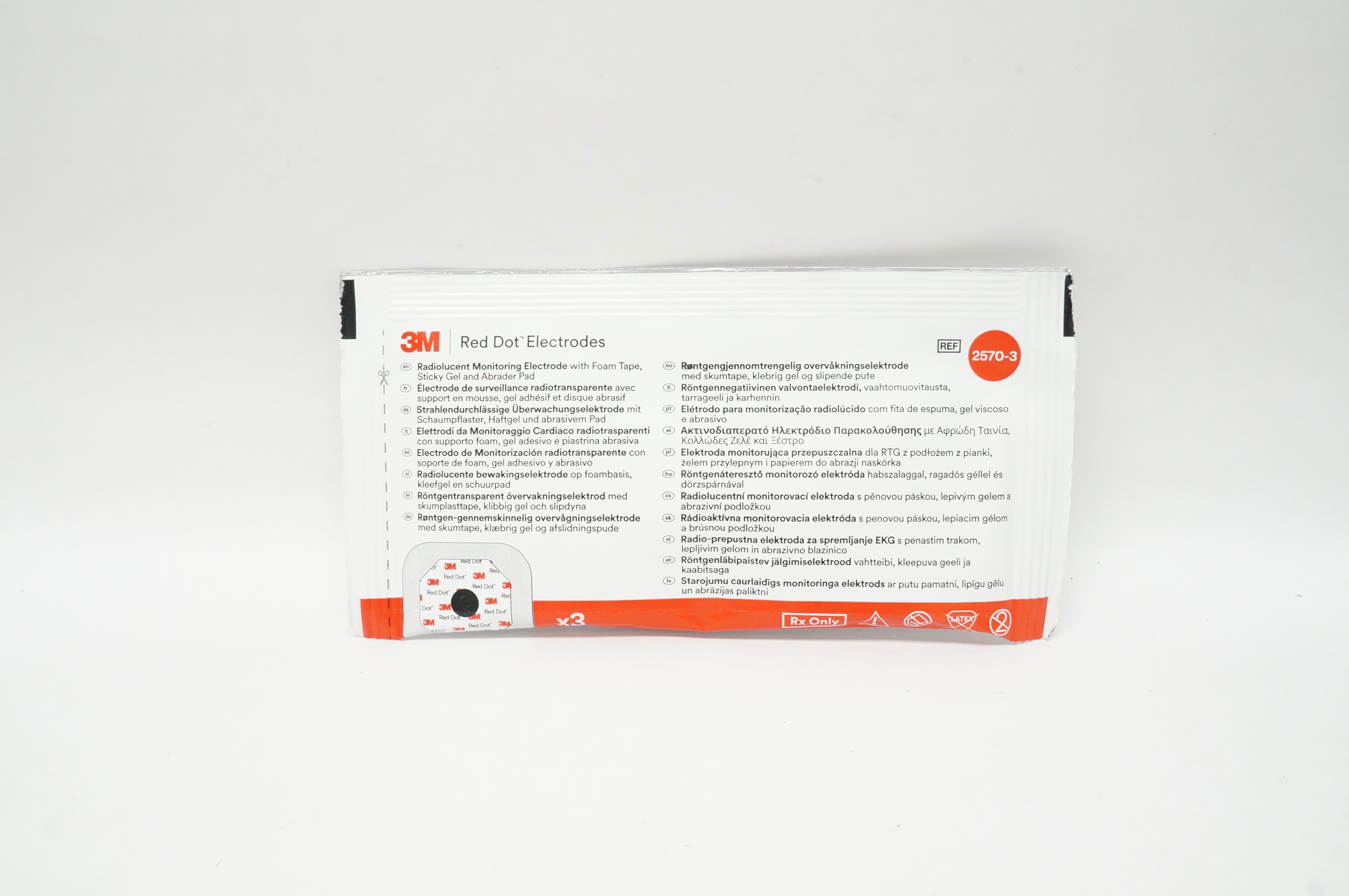 3M 2570-3 Red Dot Radiolucent Monitoring Electrode W/Foam Tape - Pack of 3 (x)