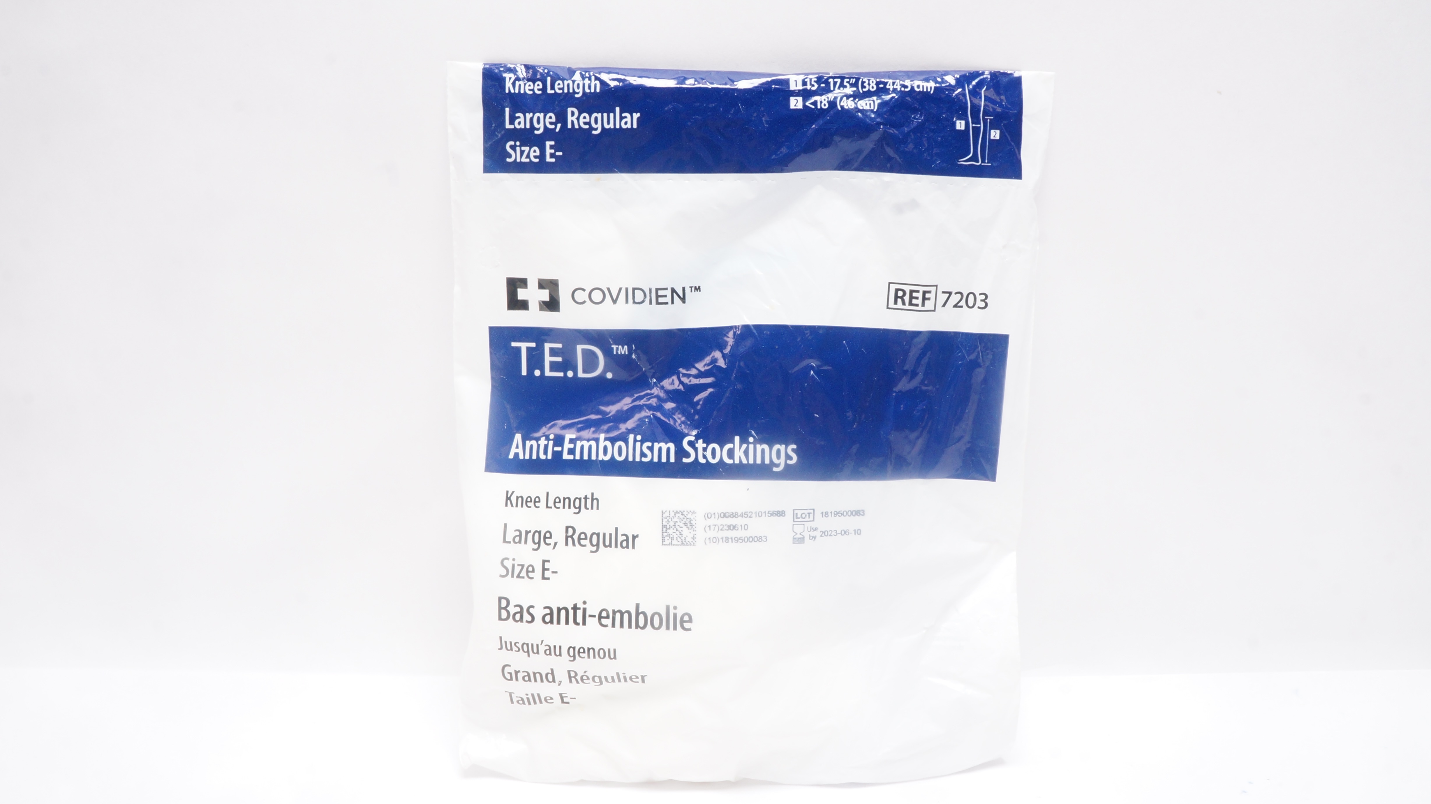 Covidien 7203 T.E.D. Anti-Embolism Stockings Knee Length Large Regular Size E(x)