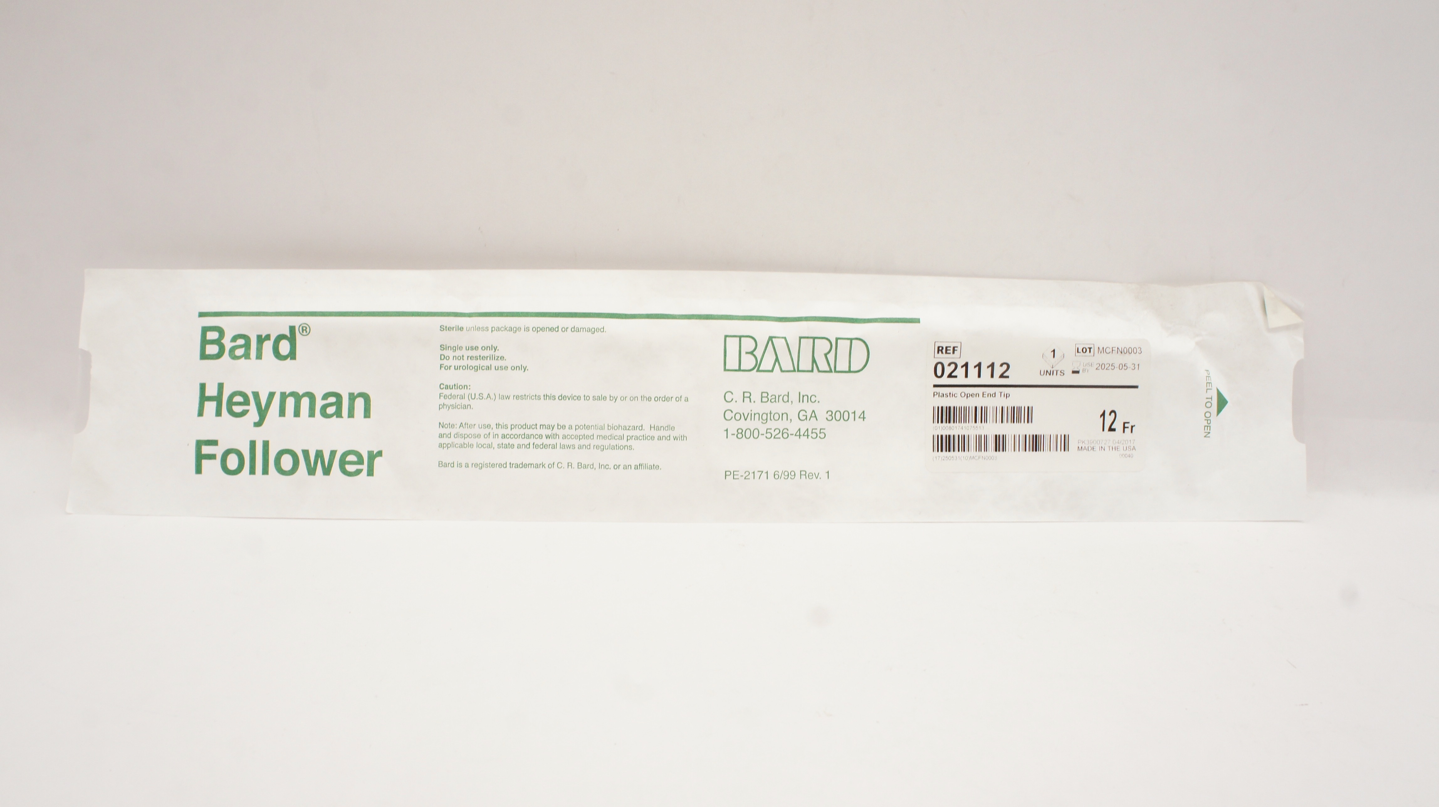 Bard 021112 Heyman Follower Plastic Open End Tip 12 Fr.