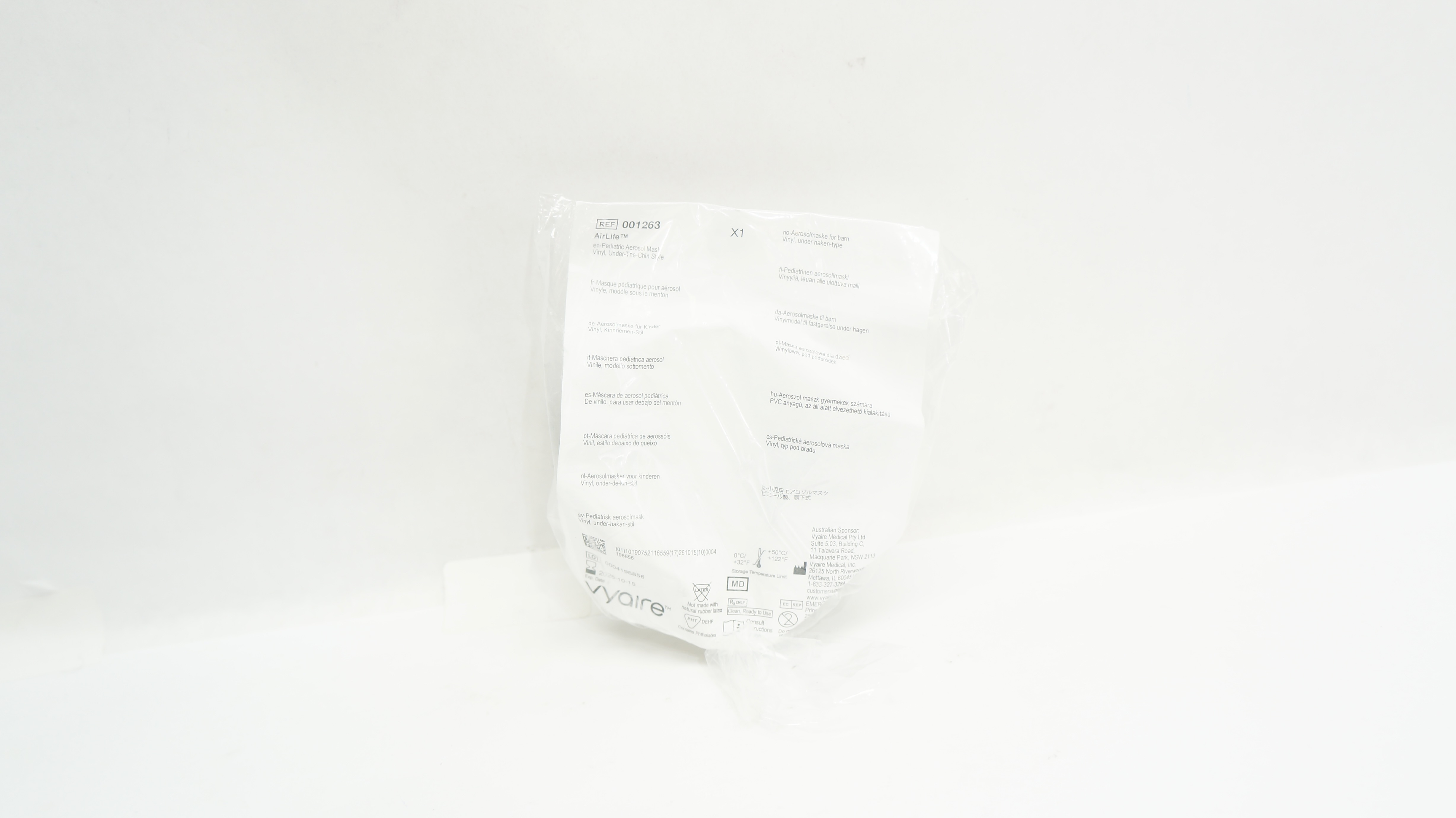 Vyaire 001263 AirLife Pediatric Aerosol Mask Vinyl, Under-The-Chin Style