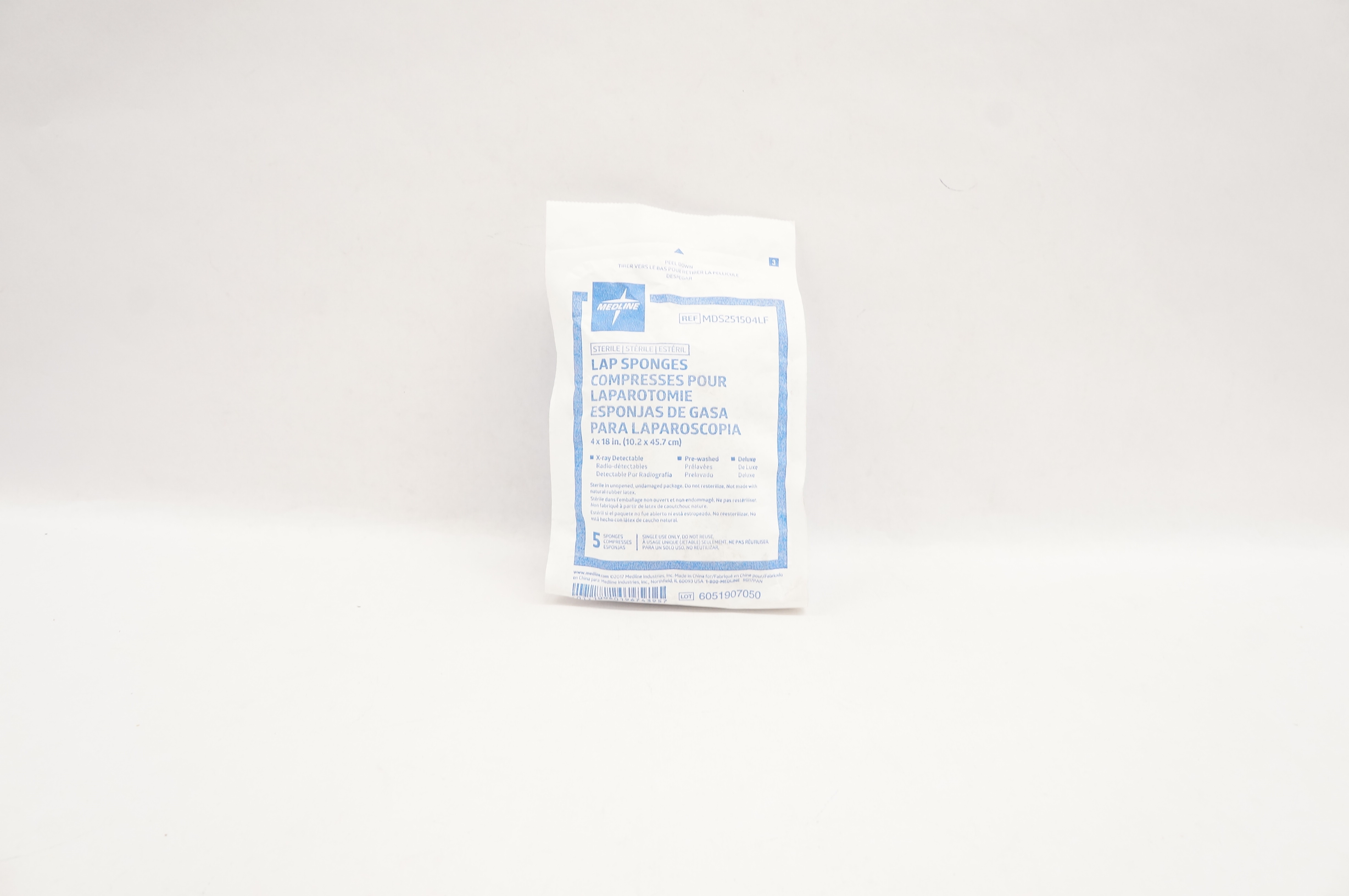 Medline MDS251504LF Lap Sponges X-Ray Detectable, Deluxe 4 x 18inch - Pack of 5