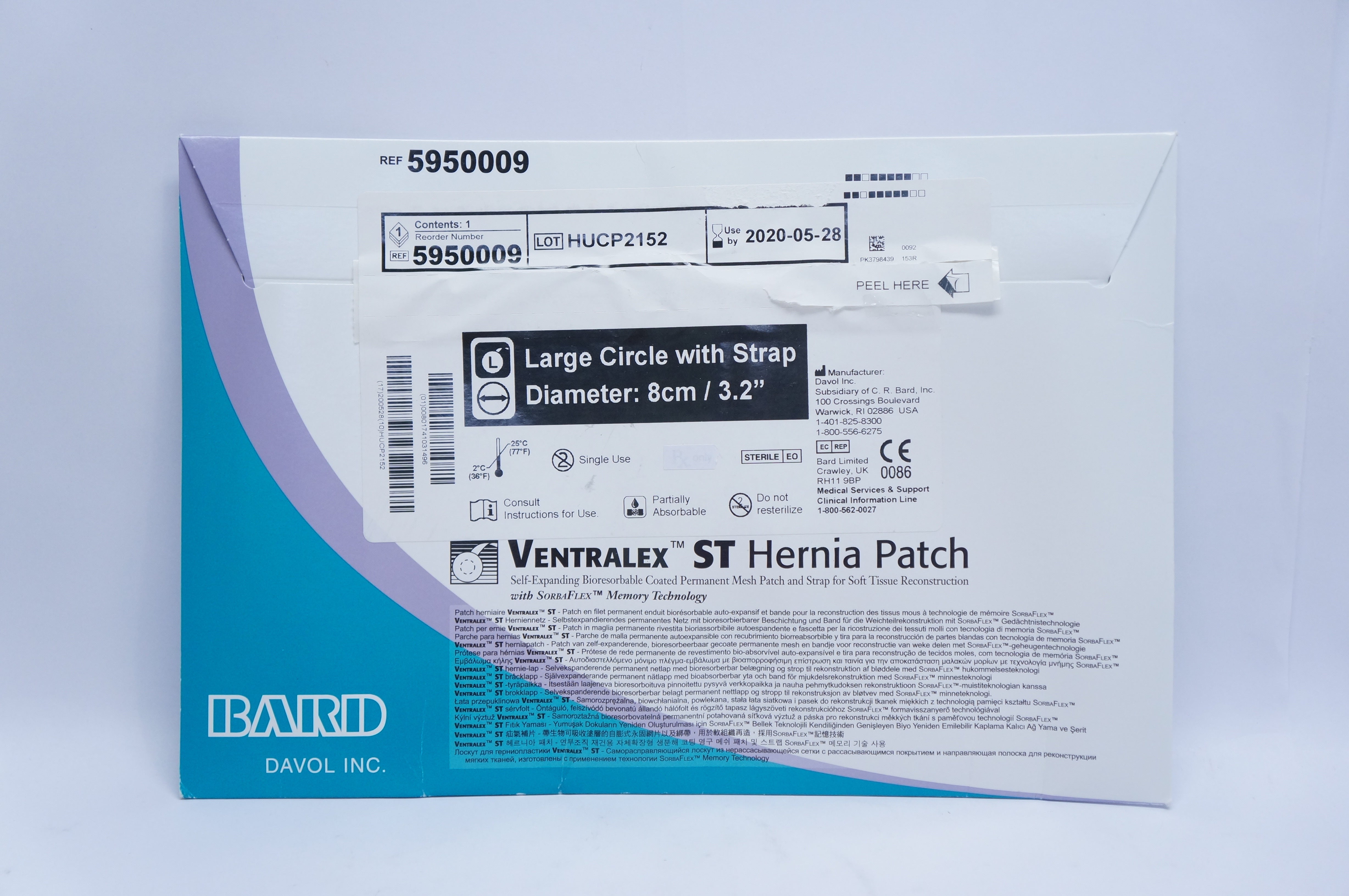 Bard 5950009 Davol Ventralex ST Hernia Patch Large Circle with Strap 8cm (x)