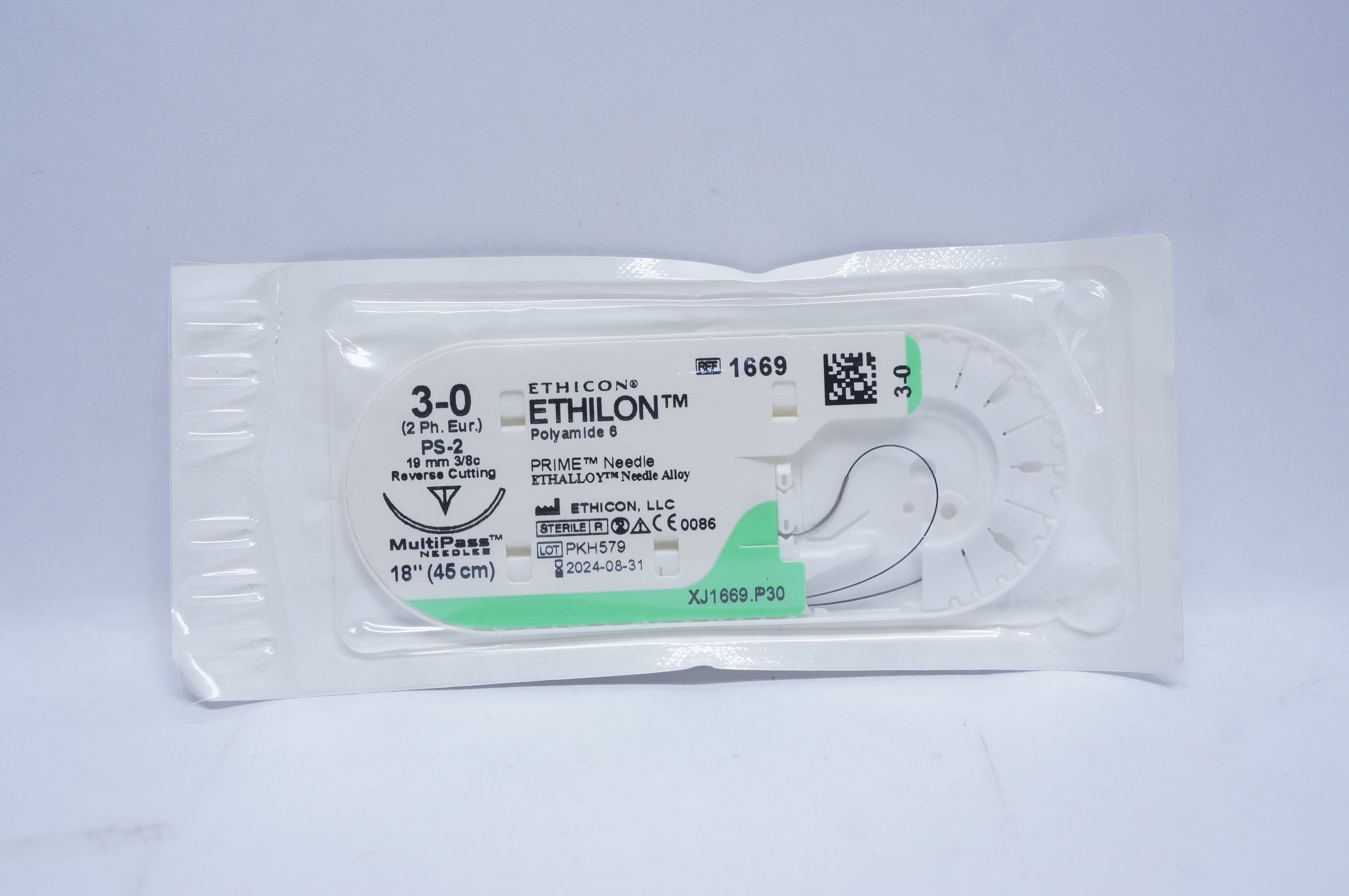 Ethicon 1669 3-0 ETHILON Polyamide 6 Stre PS-2 19mm 3/8c Reverse Cutting, 18inch