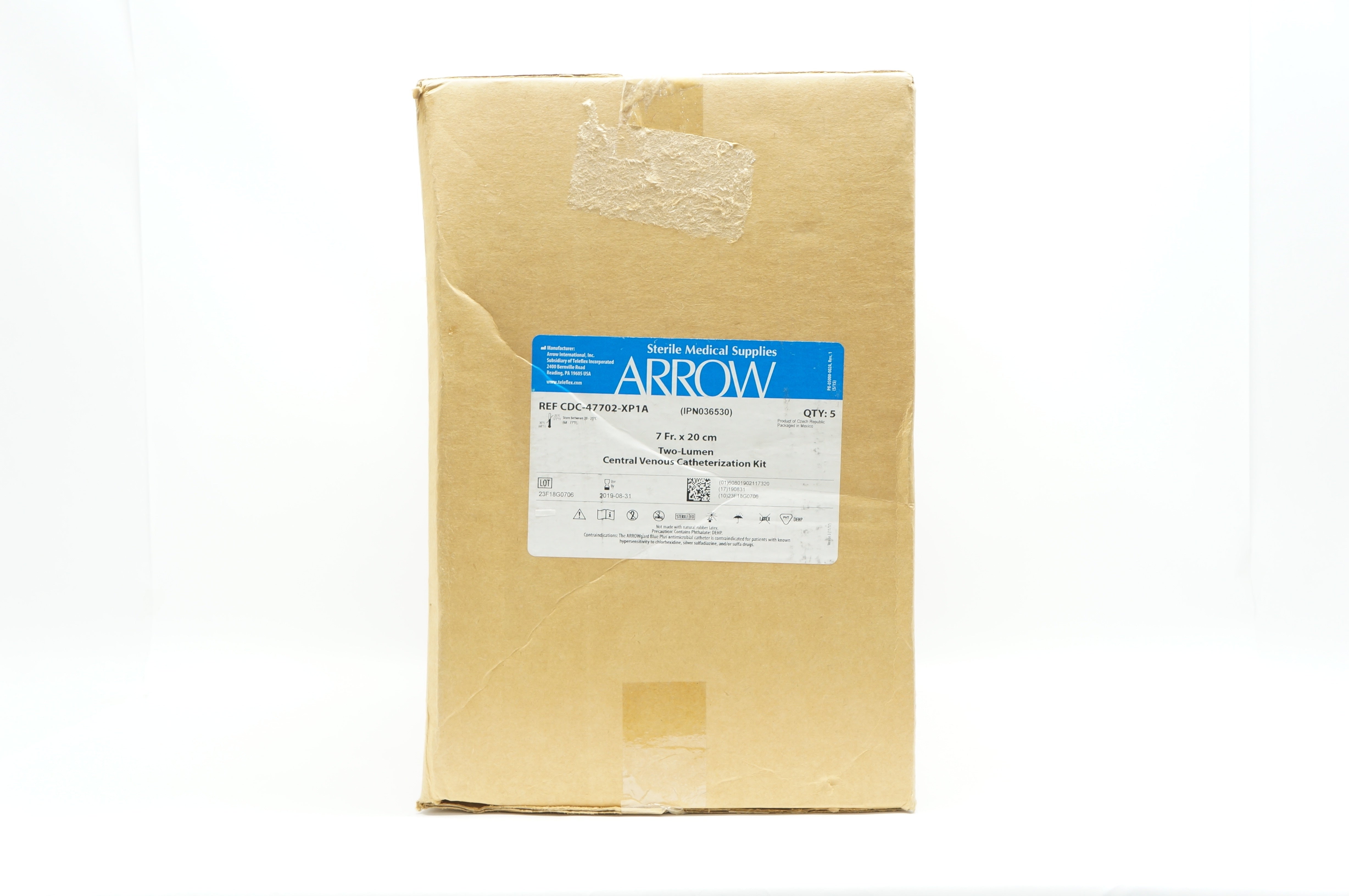 Arrow CDC-47702-XP1A 2-Lumen Central Venous Cath. Kit 7Fr x 20cm (x) - Box of 5