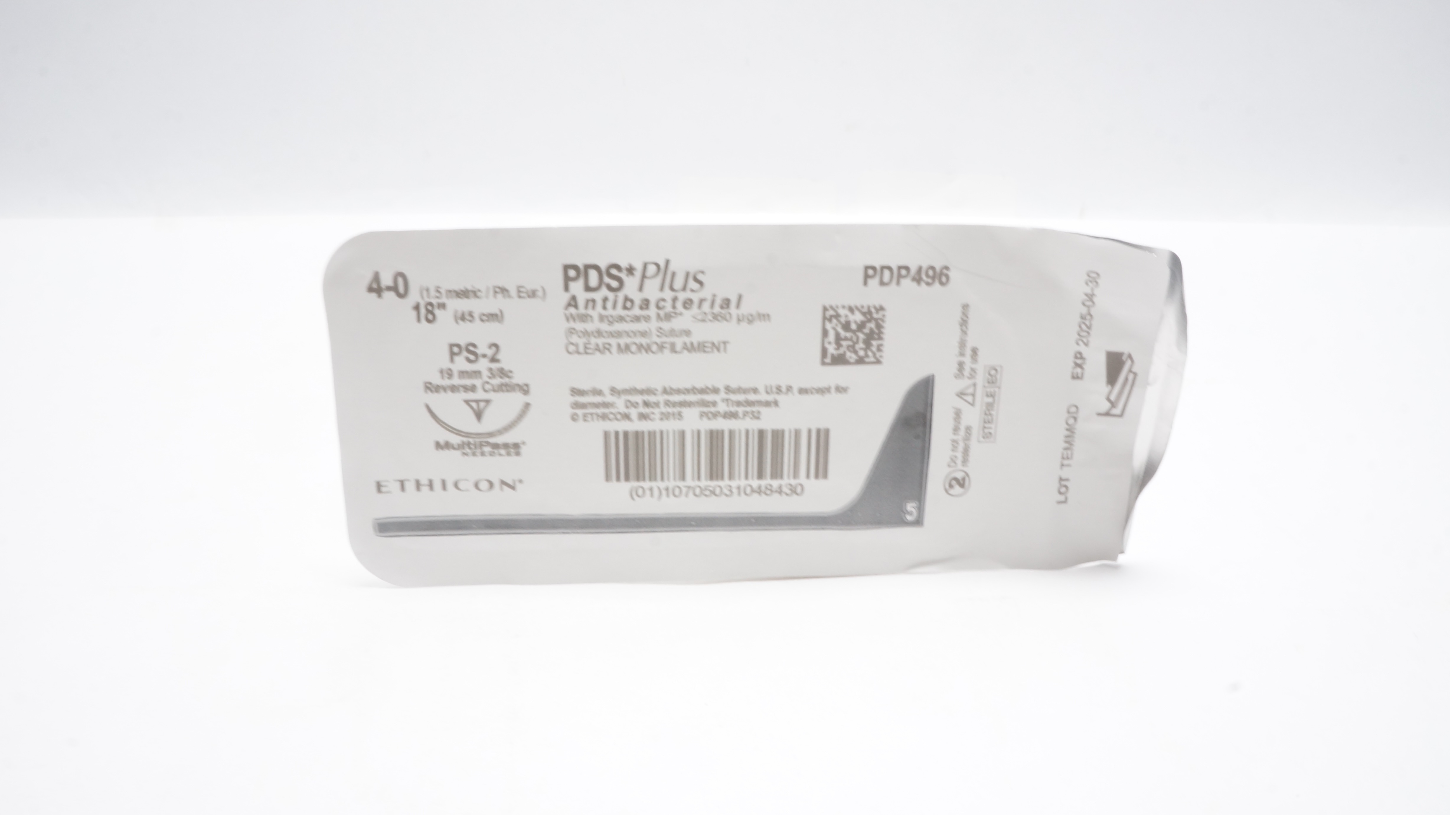 Ethicon PDP496 4-0 PDS Plus Stre PS-2 19mm 3/8c Reverse Cutting 18in
