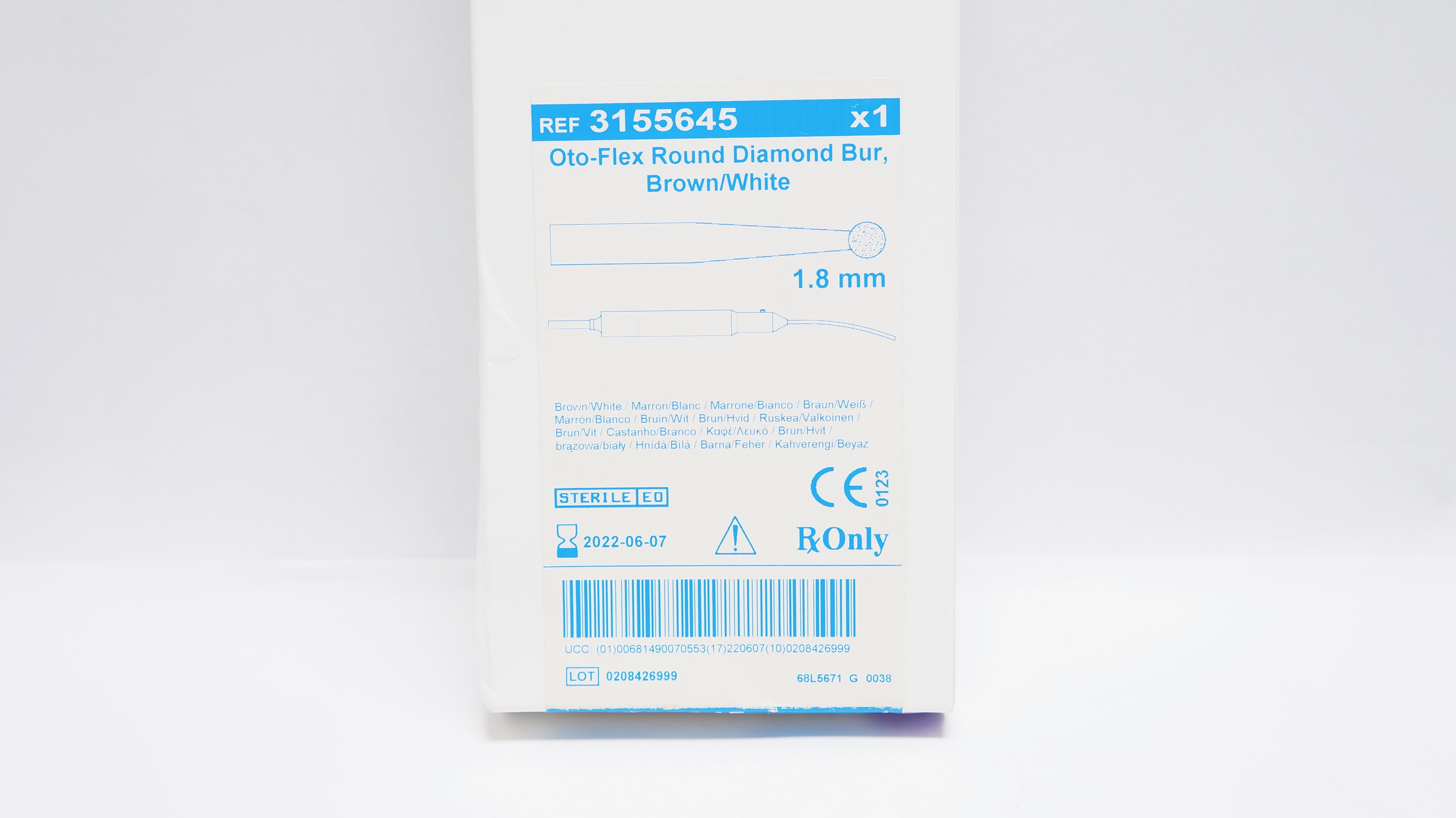 Medtronic 3155645 Oto-Flex Round Diamond Bur, Brown/White 1.8mm (x)