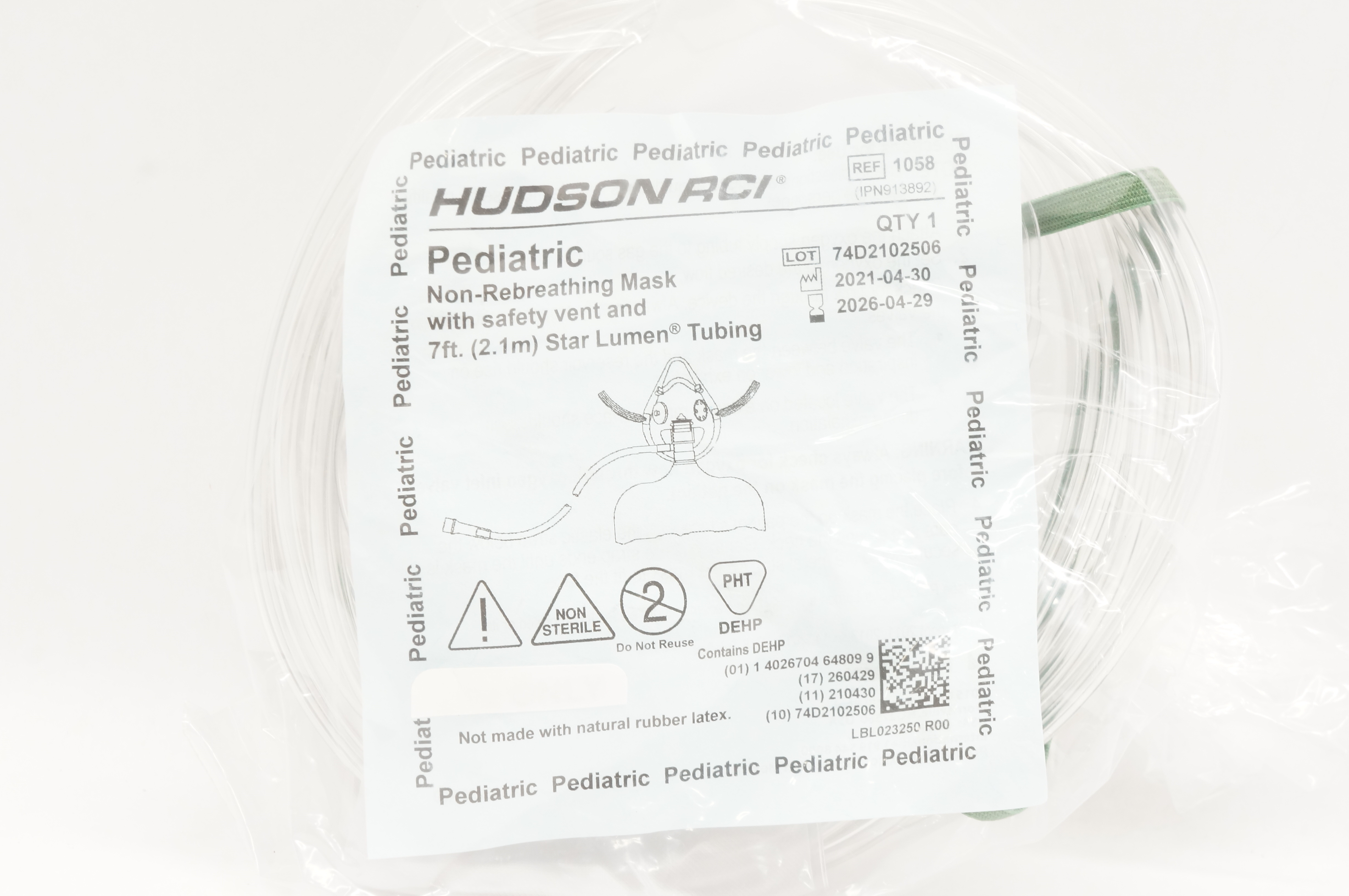 Hudson RCI 1058 Pediatric Non-Rebreathing Mask with Safety Vent 7Ft.