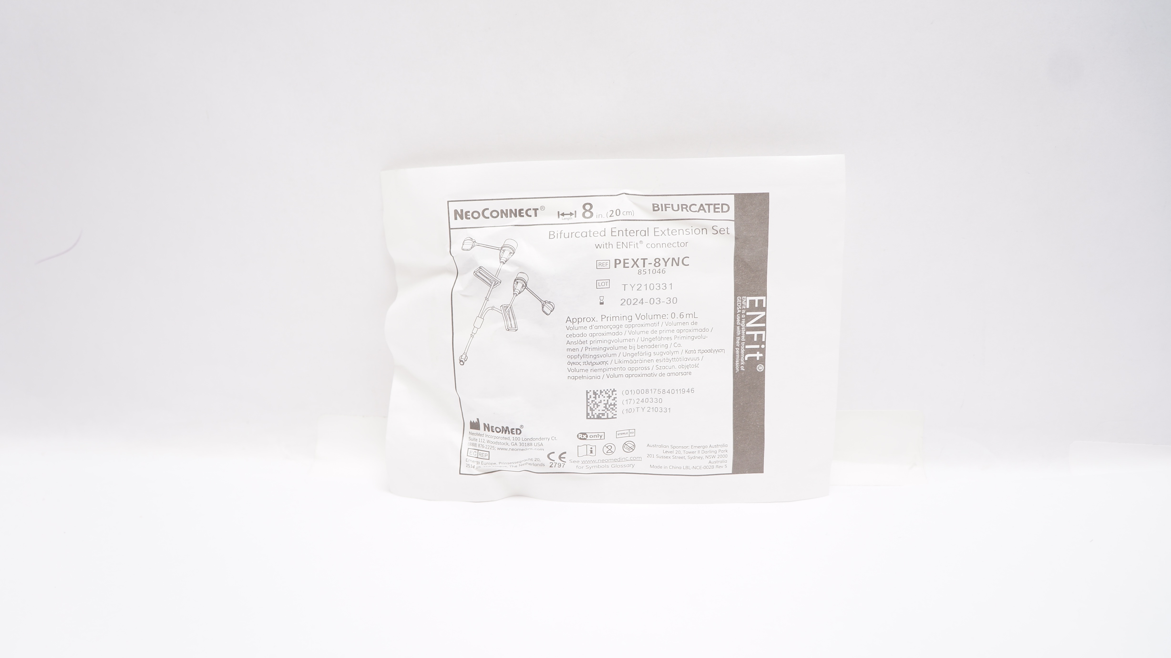 NeoMed PEXT-8YNC NeoConnect Bifurcated Enteral Extension Set 8inch x 0.6mL (x)