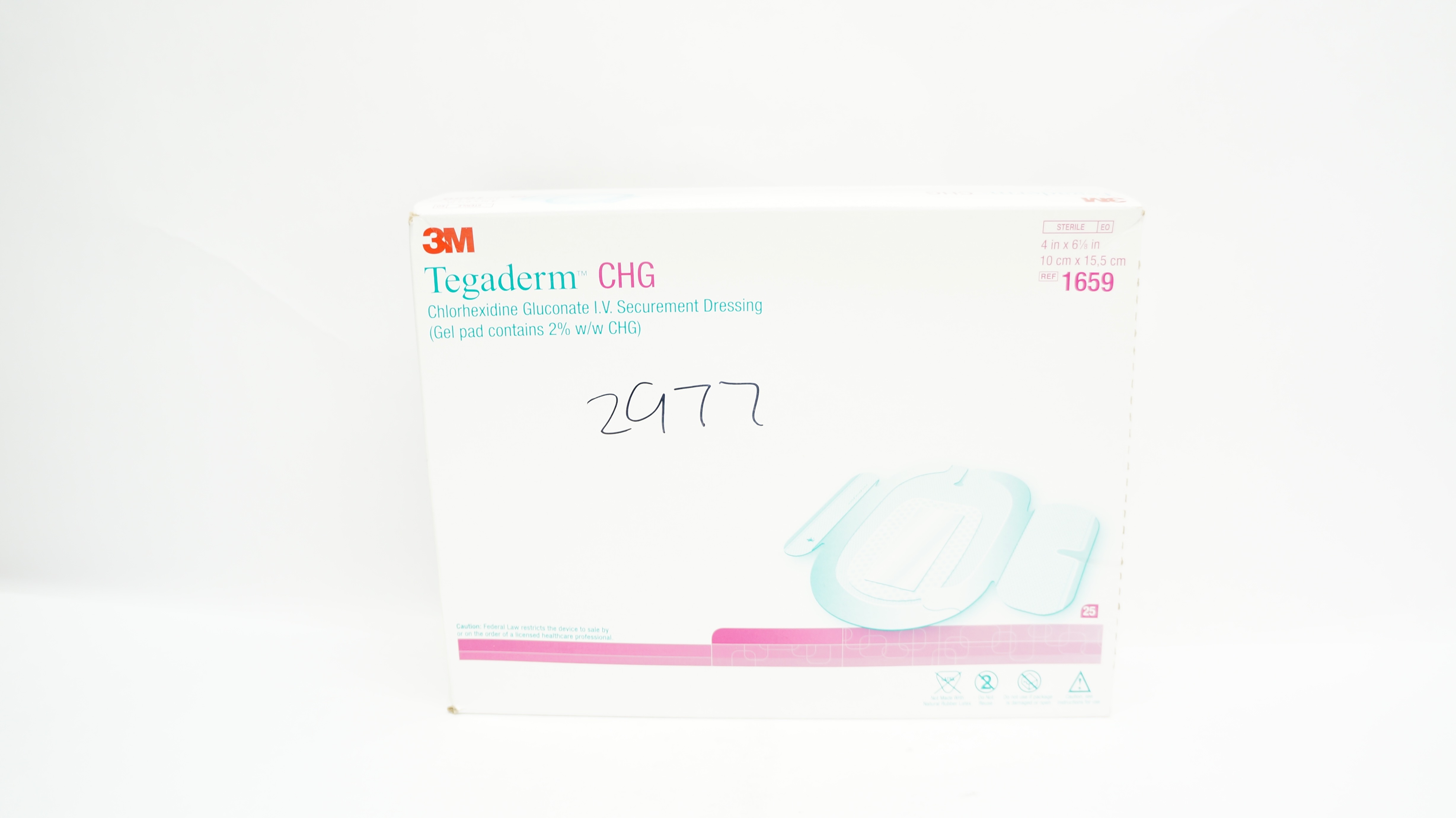 3M 1659 Tegaderm CHG LV. Securement Dressing 4 x 6-1/8In - Box of 25 (X)